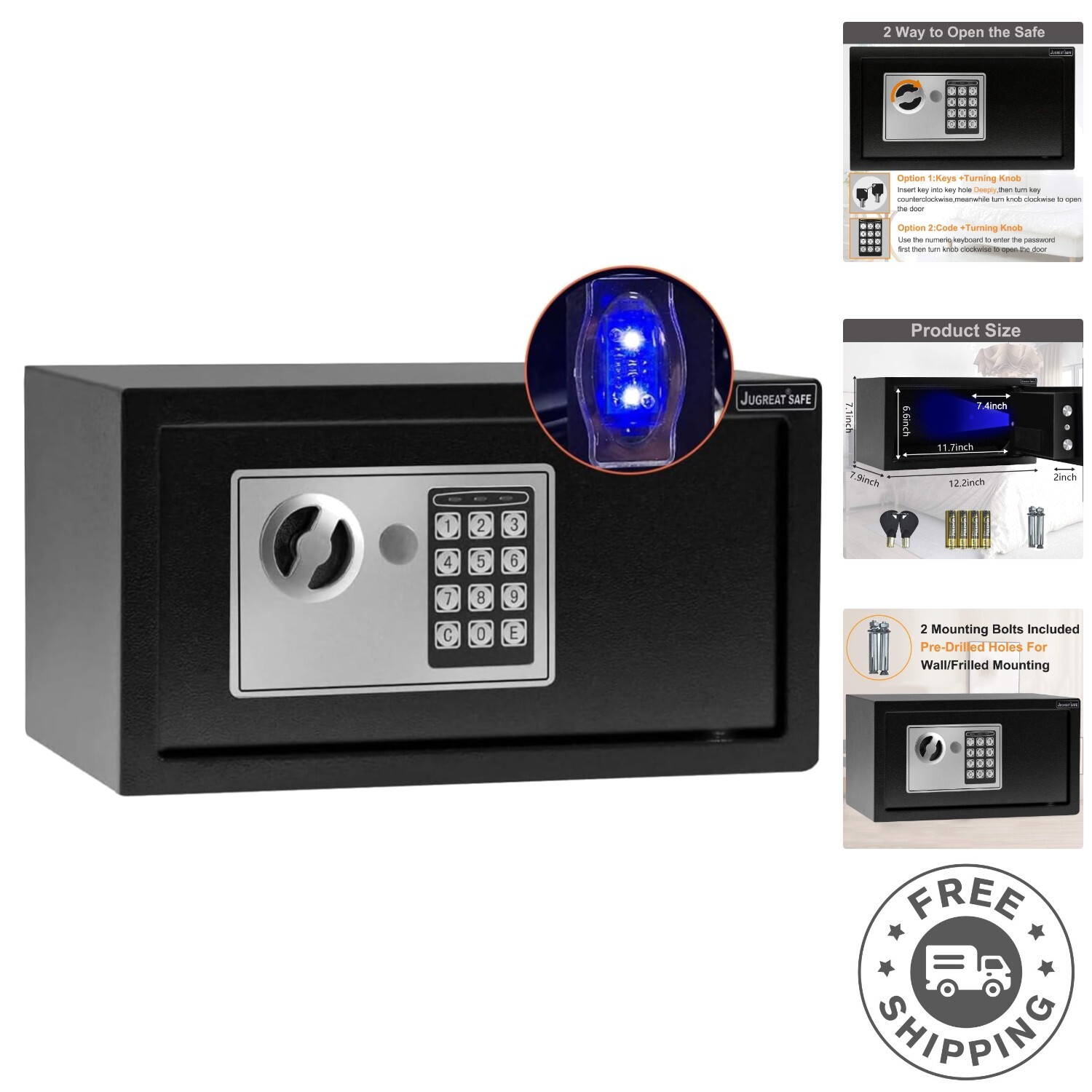 Smart Electronic Safe with Anti-Theft Alarm & Intelligent Lighting (0.4 cu ft)