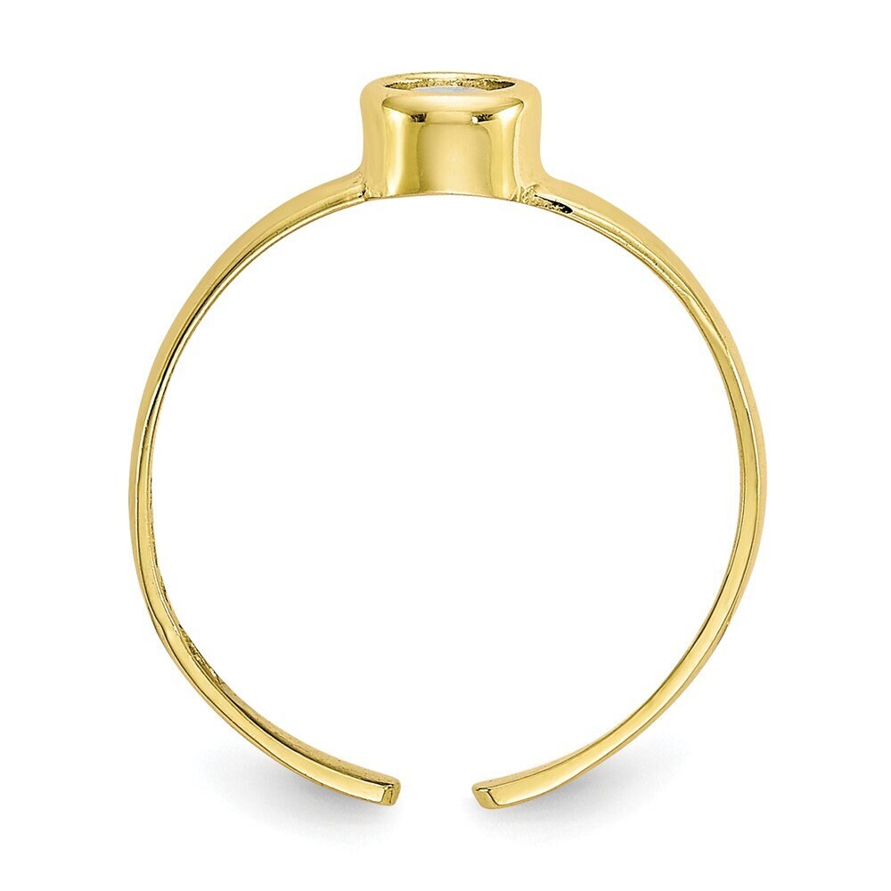 Solid 10k Yellow Gold Bezel Round Simulated Diamond Toe Ring - Toe Ring for