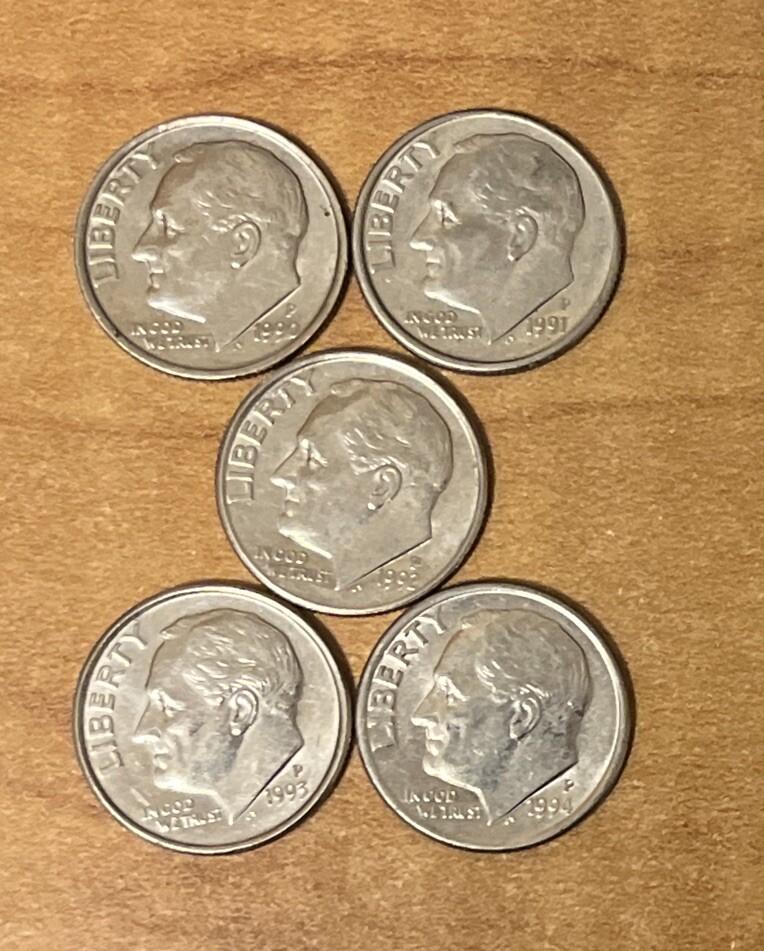 1990-P, 1991-P, 1992-P, 1993-P, 1994-P  Roosevelt Dimes ( set of 5 )