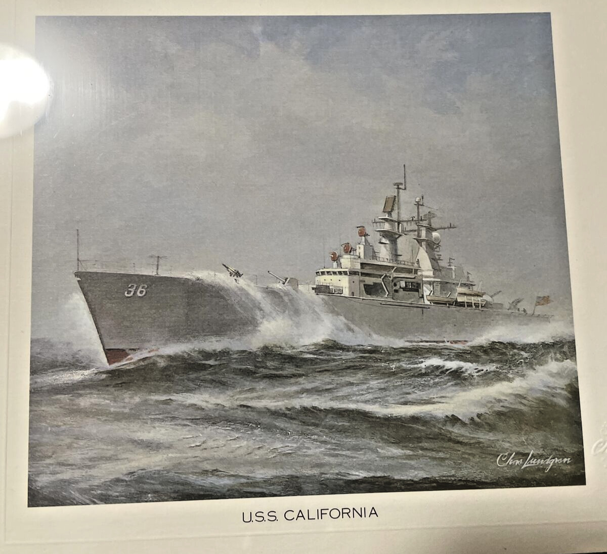 USS CALIFORNIA Naval Art Print - Warship Chas Lundgren Embossed  50 States Ships