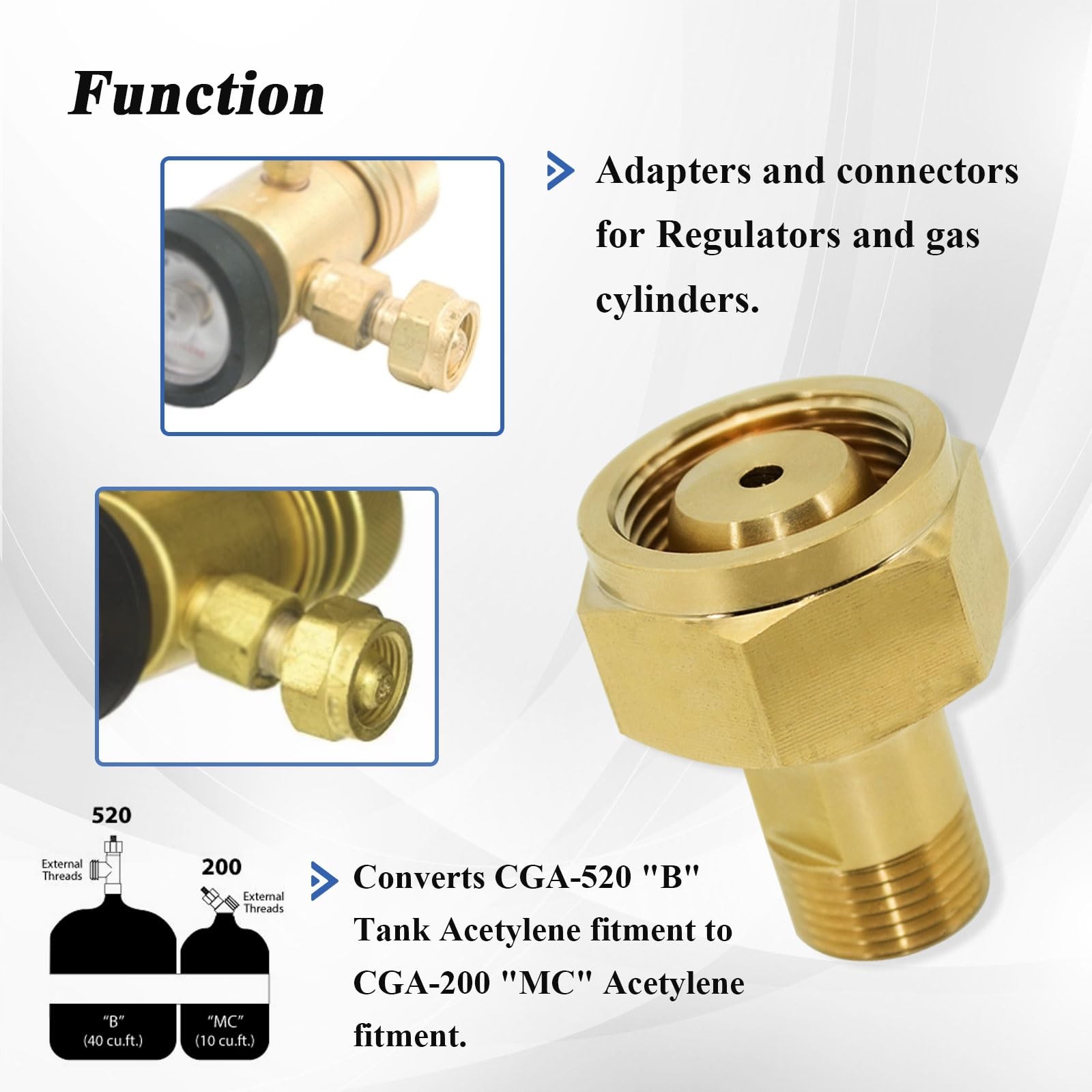 CGA~520 to CGA~200 Acetylene Regulator Adapter Brass