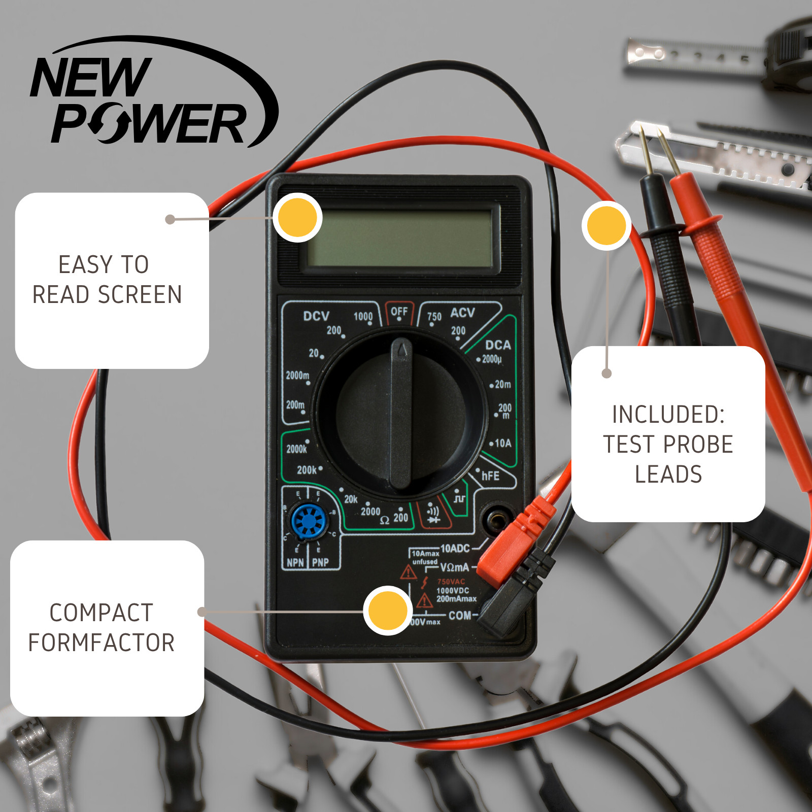 New Power NP-830B Digital Multimeter Diode & Transistor Tester AC DC Volt Test