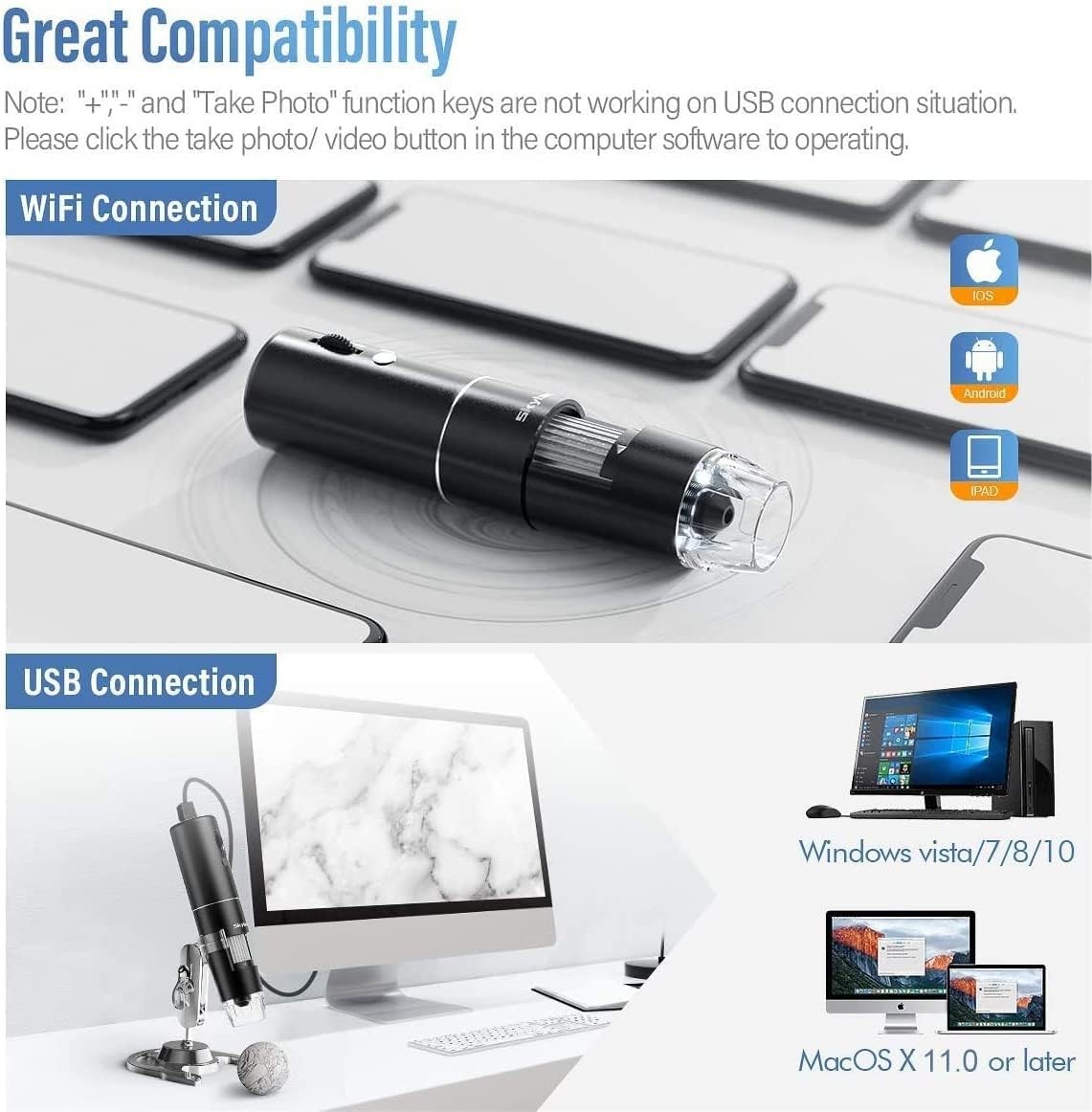 Wireless Digital Microscope, Skybasic 50X-1000X Magnification WiFi Portable
