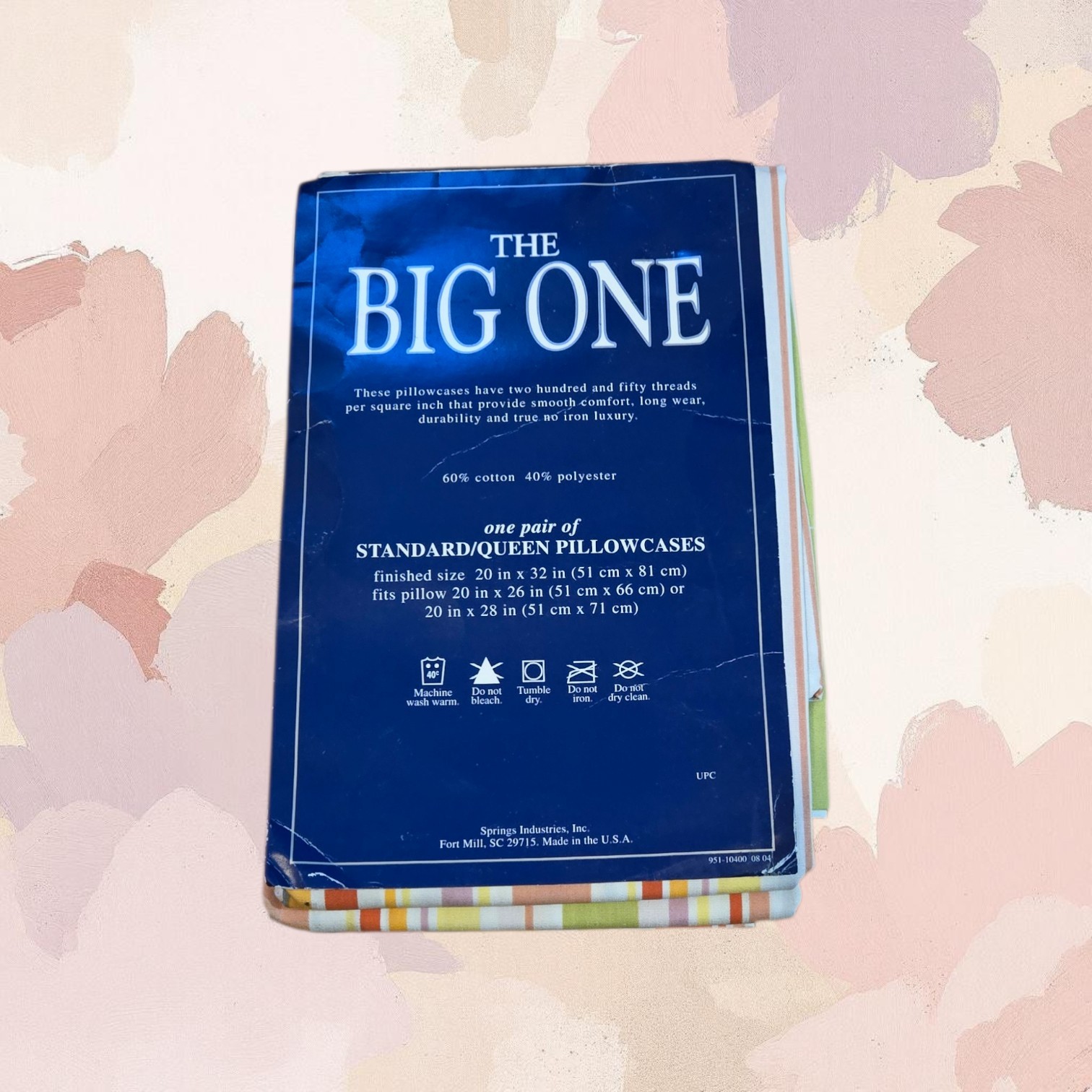 The Big One 2 Pc Set One Pair Striped Standard Queen Size Pillowcases
