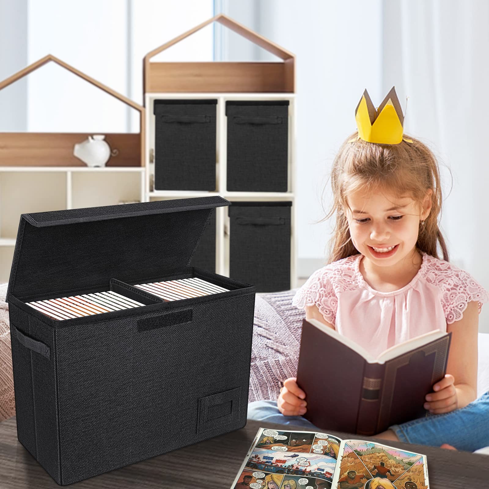 2-Pack Comic Book Storage Boxes, Collapsible Comics Book Case with Dividers a