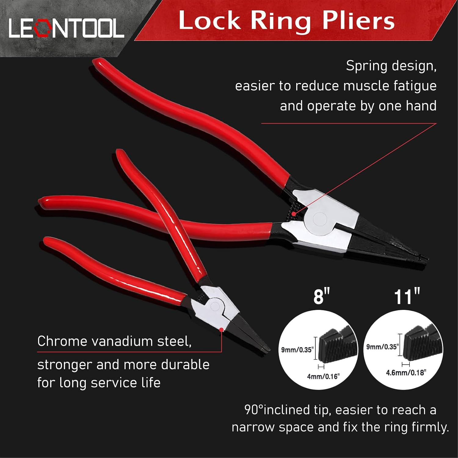 Heavy Duty Lock Ring Pliers Set - Flat Snap, Circlip, Reverse, Retaining & Ring