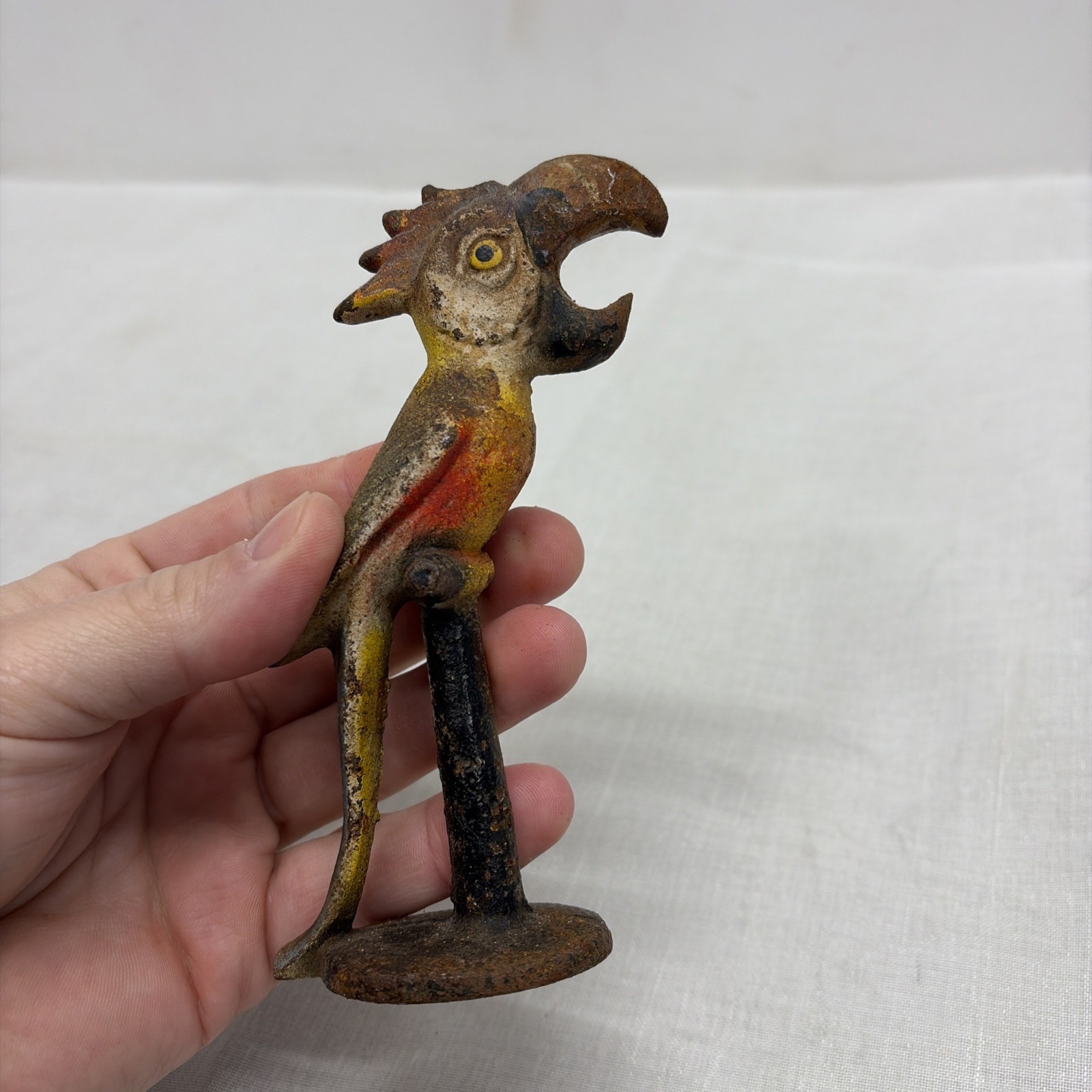 Vintage John Wright Cast Iron Parrot Macaw Perched Bottle Opener