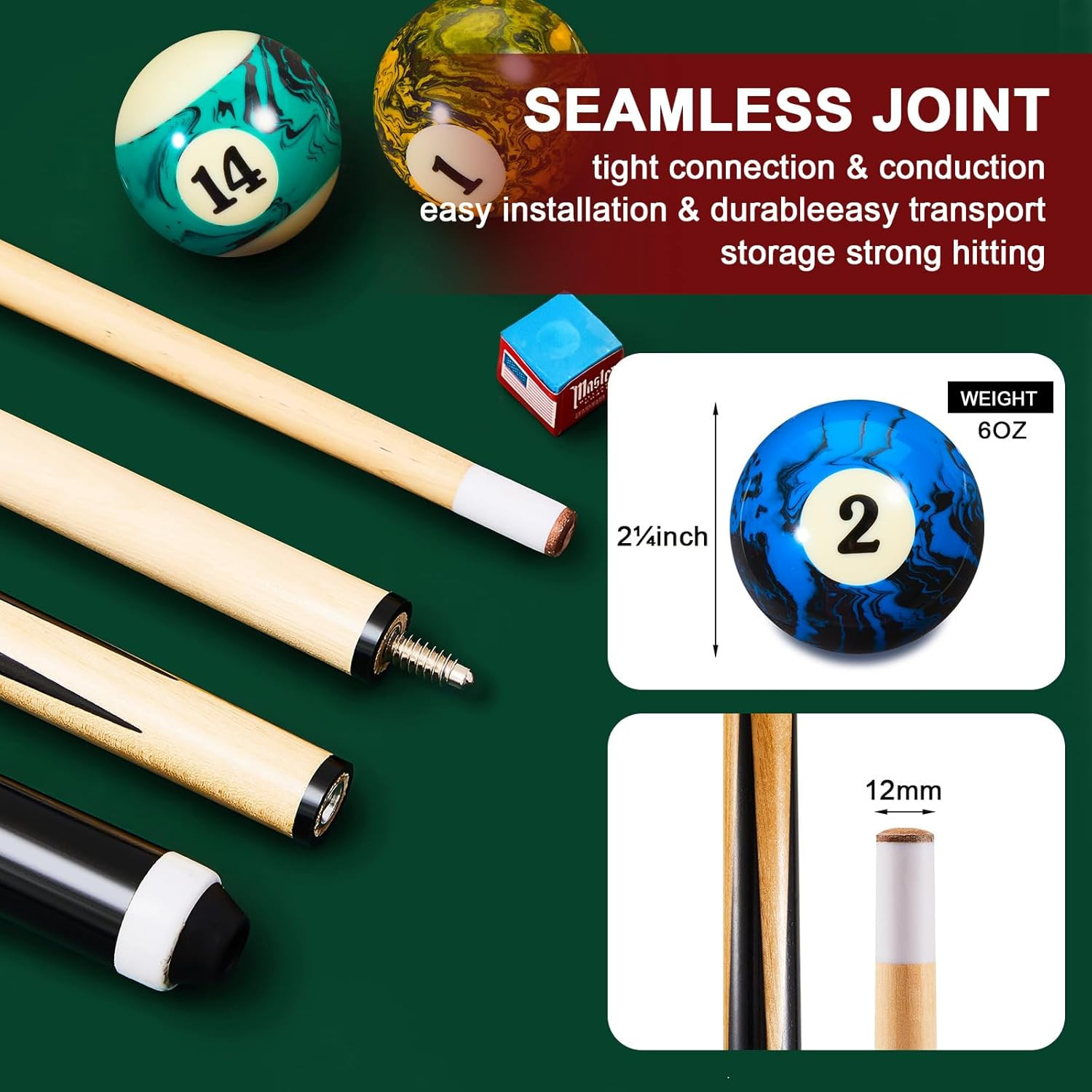 71Pcs Pool Table Accessories Set - Balls, Cues, Chalk, Triangle & More
