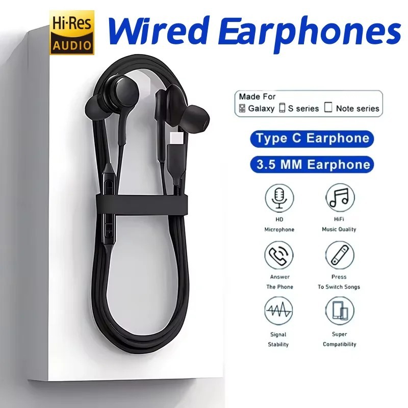 USB-C Wired Headphones for Samsung Galaxy S24 S23 S22 S21 S20 Ultra