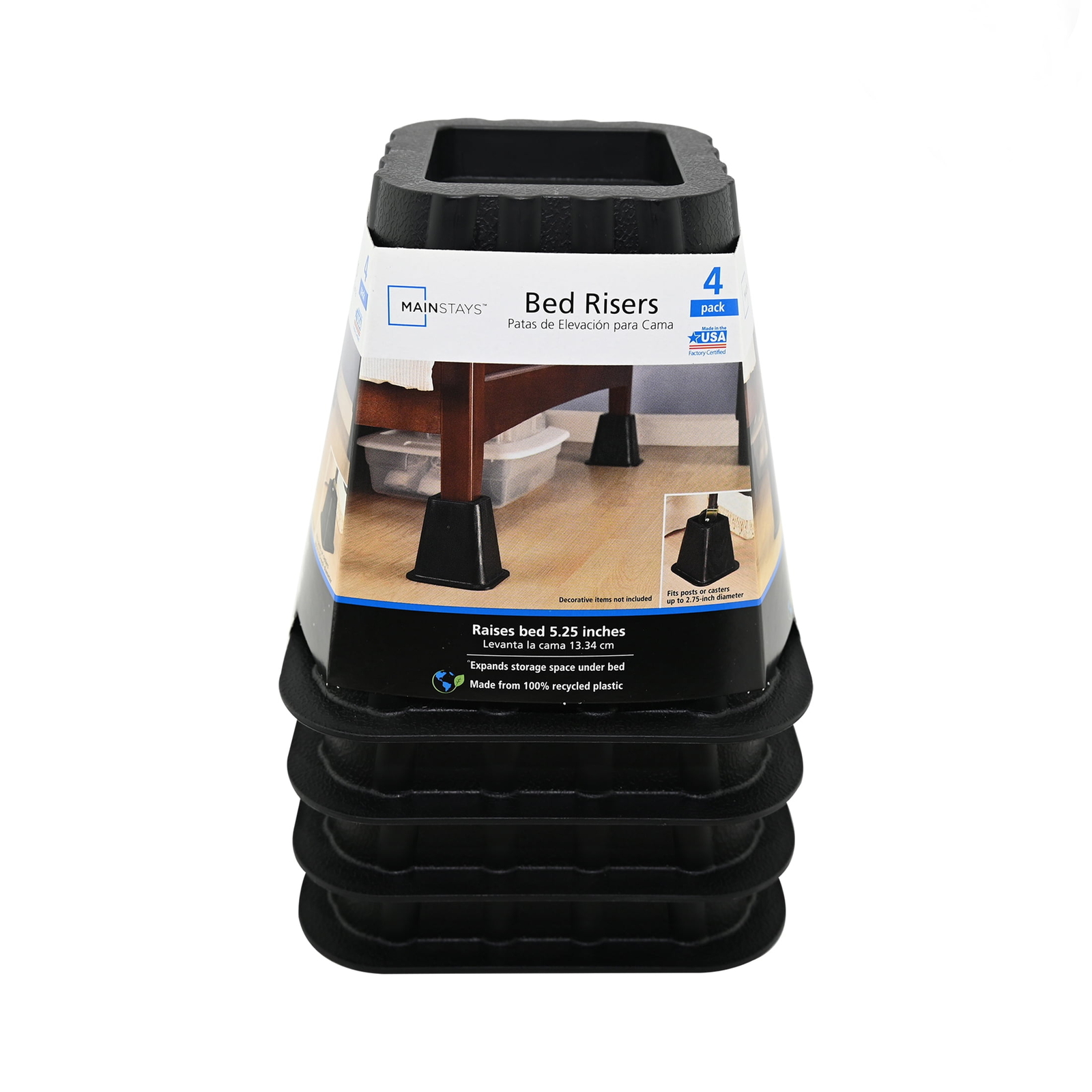 4 Pack, Black Bed Risers, Raise Your Bed to Create Storage Space,NEW