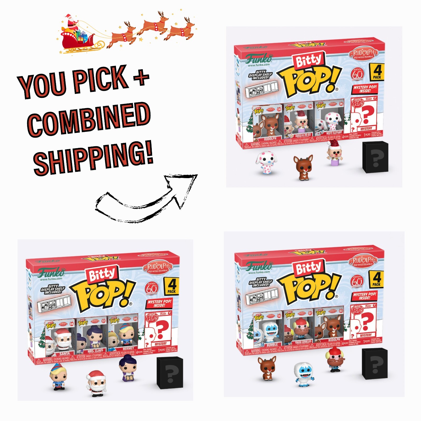 Funko Bitty POP! Rudolph The Red-Nosed Reindeer - YOU PICK + COMBINED SHIP