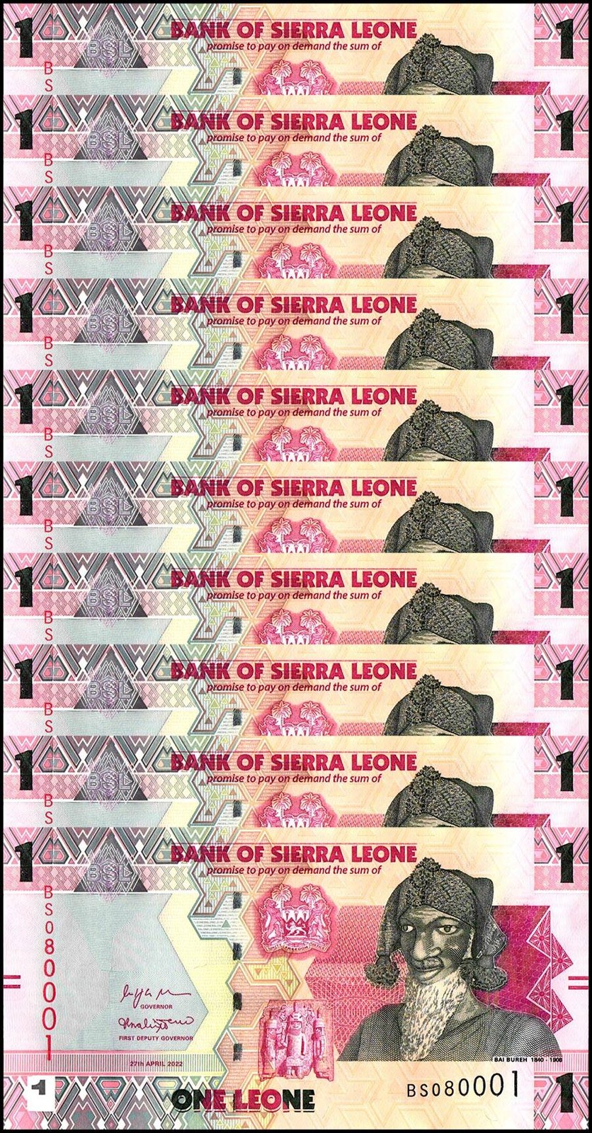 Sierra Leone 1 Leones, 2022, P-34, UNC X 10 PCS