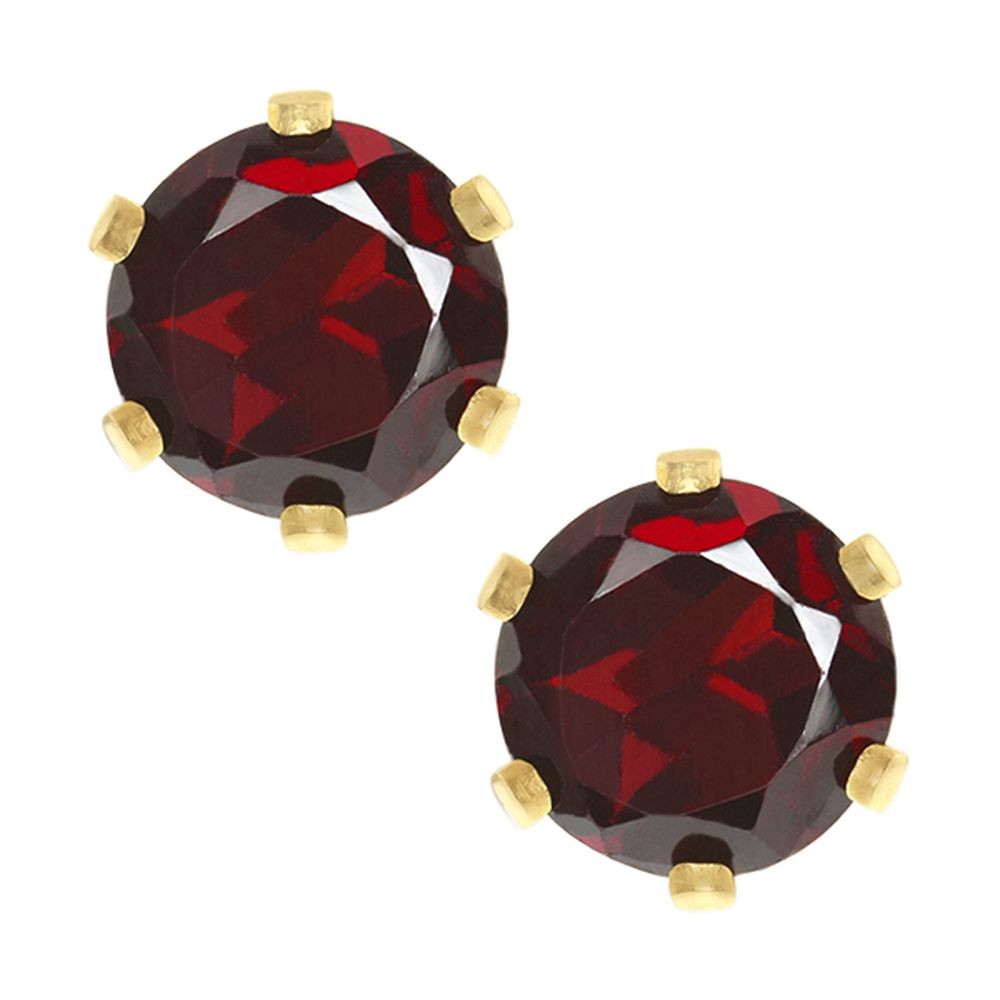 2.00 Ct Round 6.00MM Red Garnet 6 Prongs Gold Plated Stud Earrings