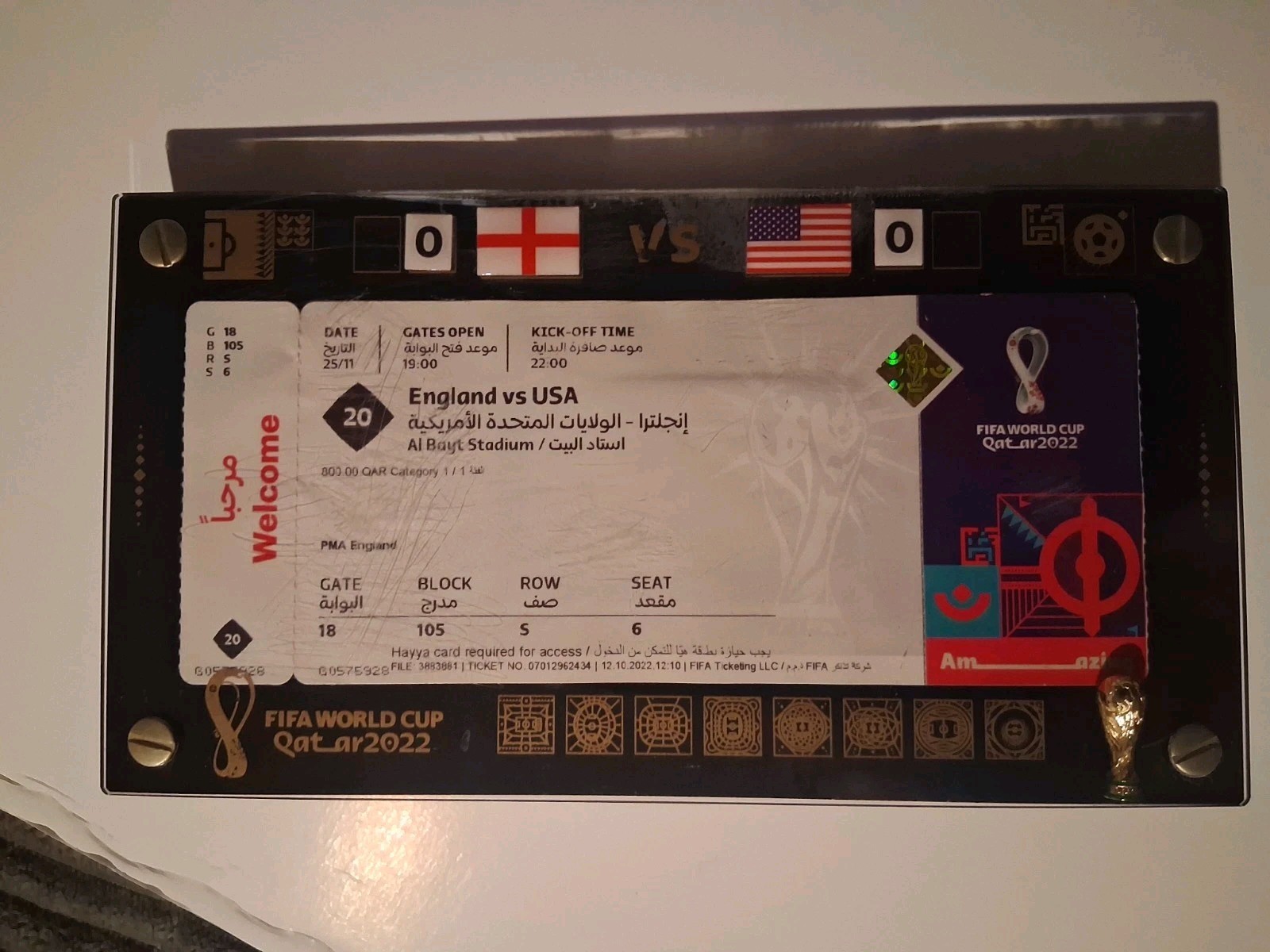 World Cup FiFa Qatar 2022 Match #20  (England – USA ) ticket of Hospitality