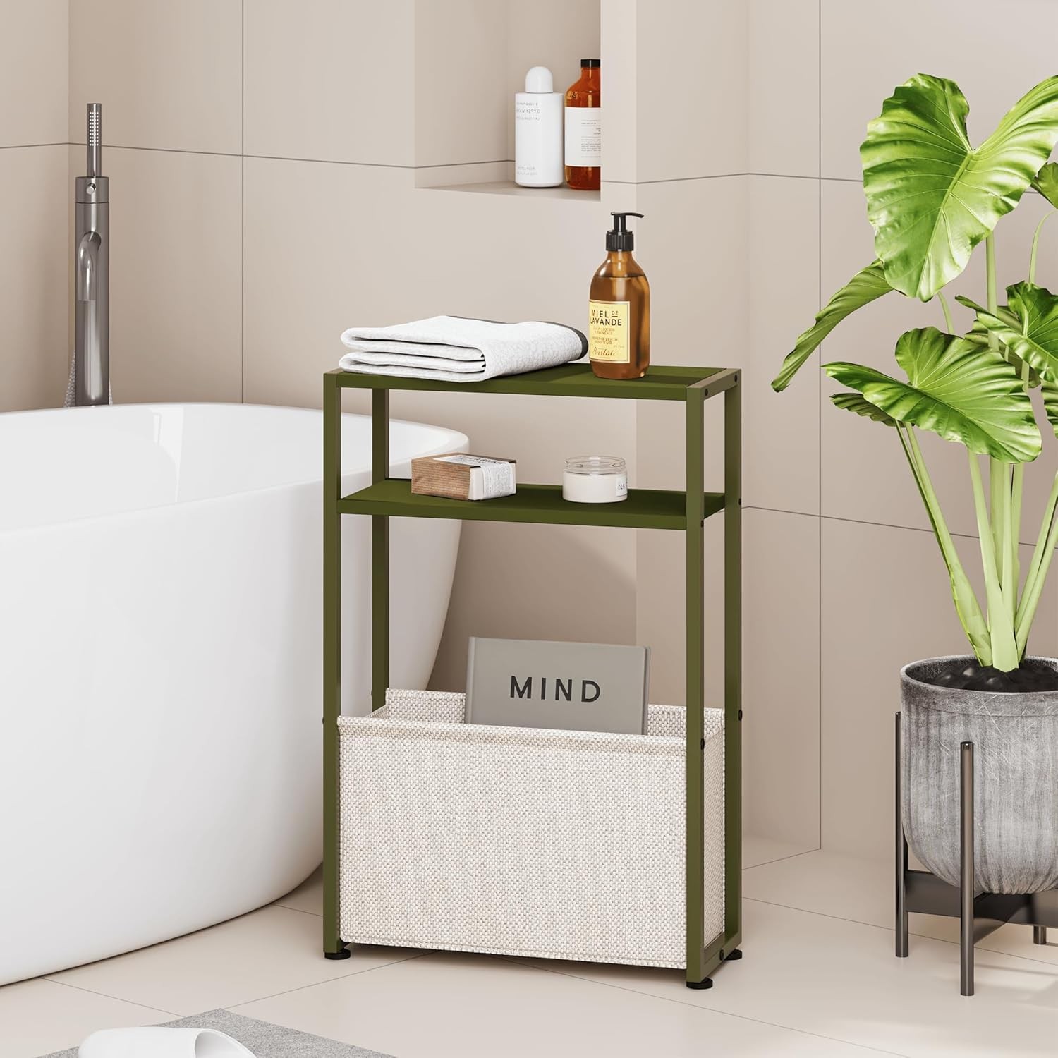 Narrow Side Table Durable Slim End Tables W/ Fabric Basket Table Small Spaces US