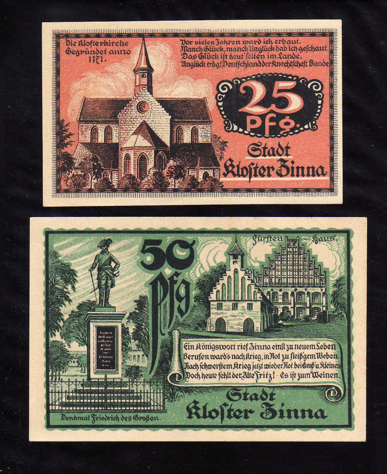 KLOSTER ZINNA   - GERMANY NOTGELD   -    25, 50 PFENNIG