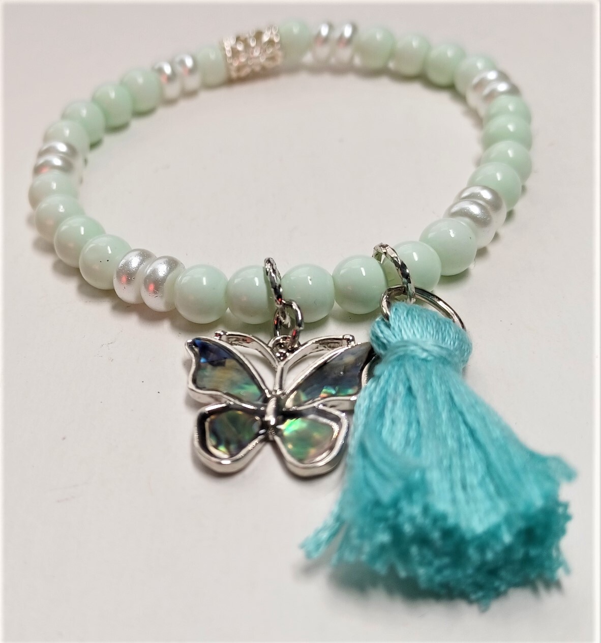 Butterfly Charm Sky Blue Beaded Bracelet