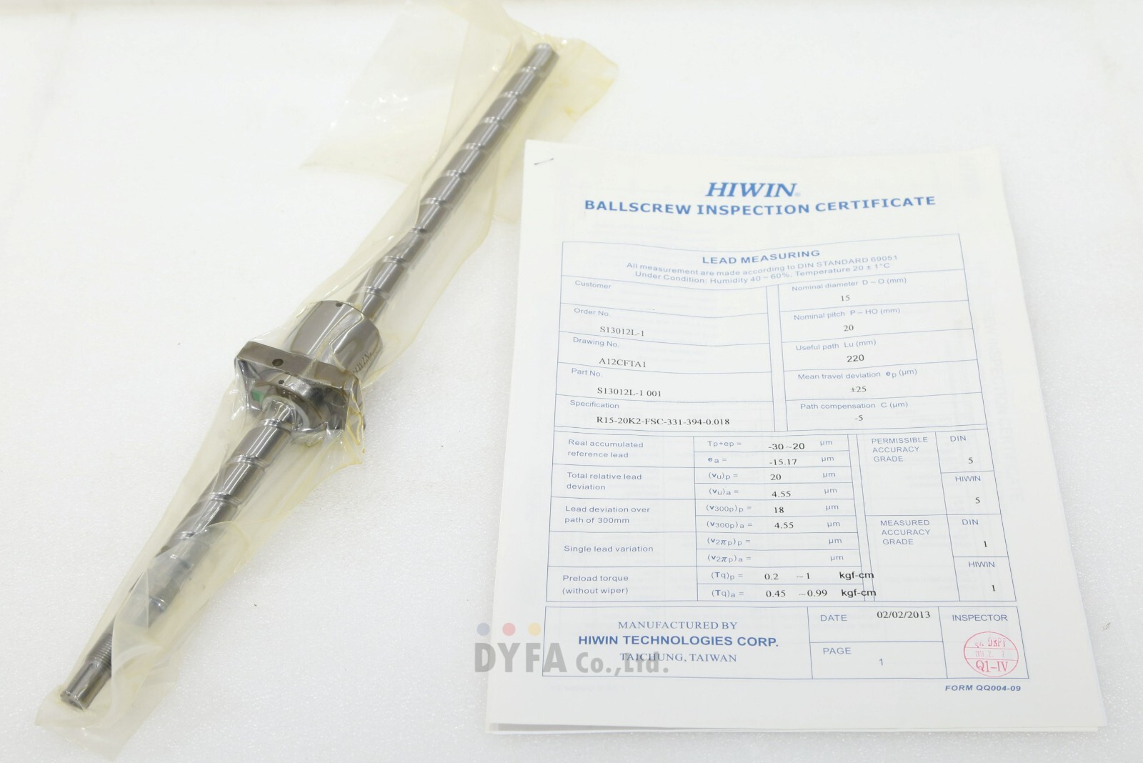 HIWIN Genuine GroundScrew NNB R15-20K2-FSC-331-394-0.018 1520+394L BSC-I-1697=P9