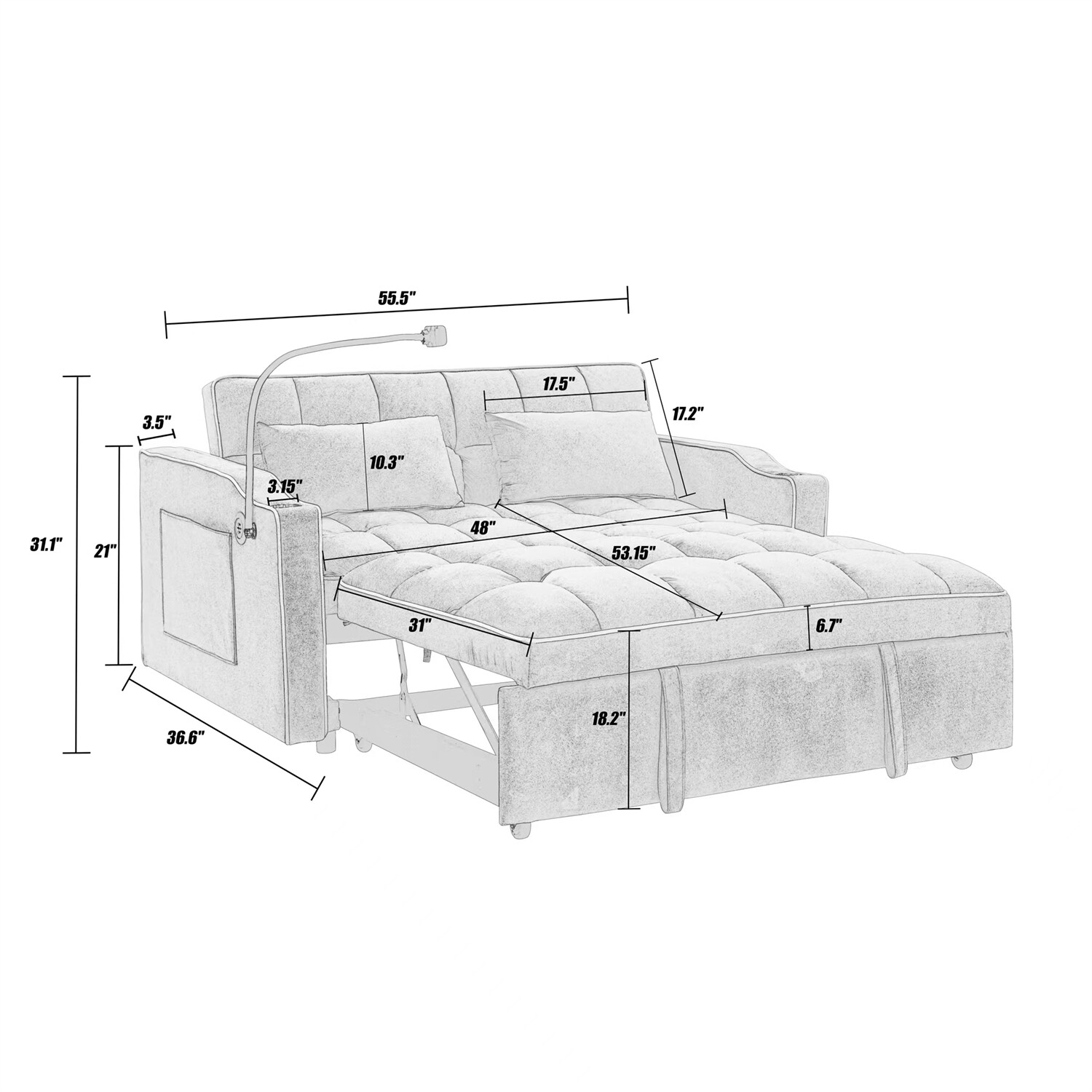 55.5" Velvet Convertible Sleeper Sofa Bed Loveseat Couch with Pull Out Bed Beige