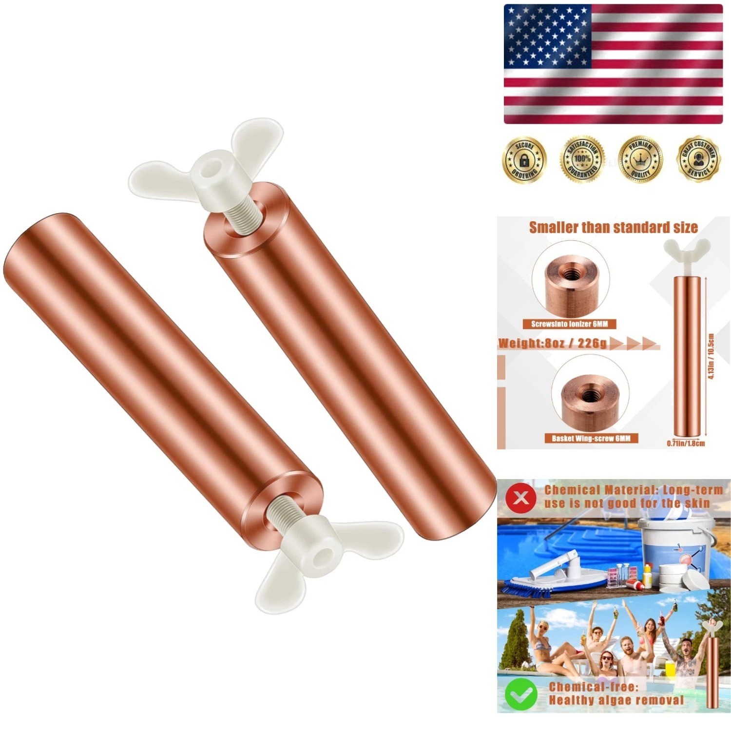 Copper Anode Replacement Set for Solar Pool Ionizer - Reduces Chlorine Costs