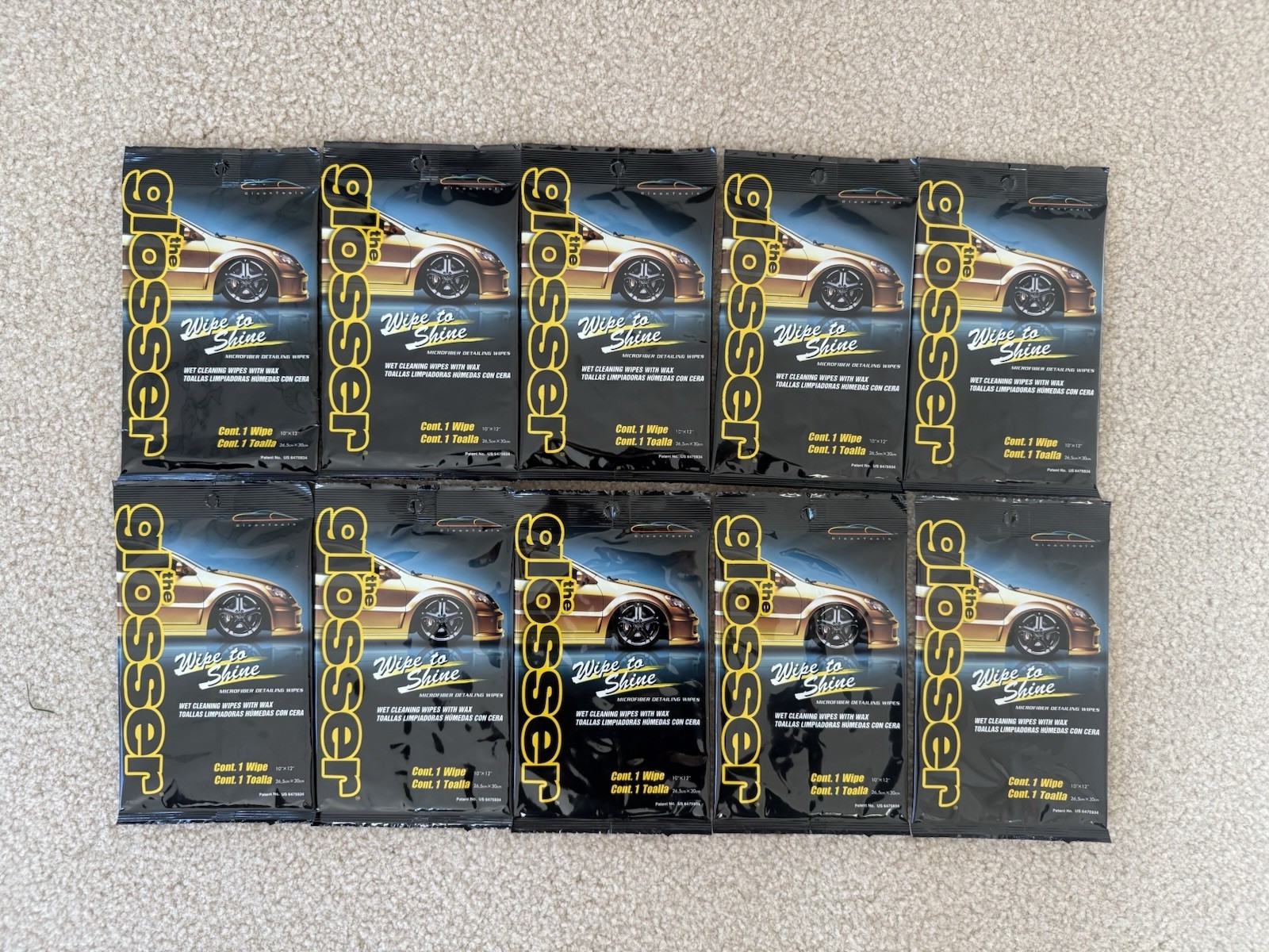 Clean Tools Glosser Microfiber Detailing Cleaning Cloths Wet Wipes w/ Wax 10 Pk