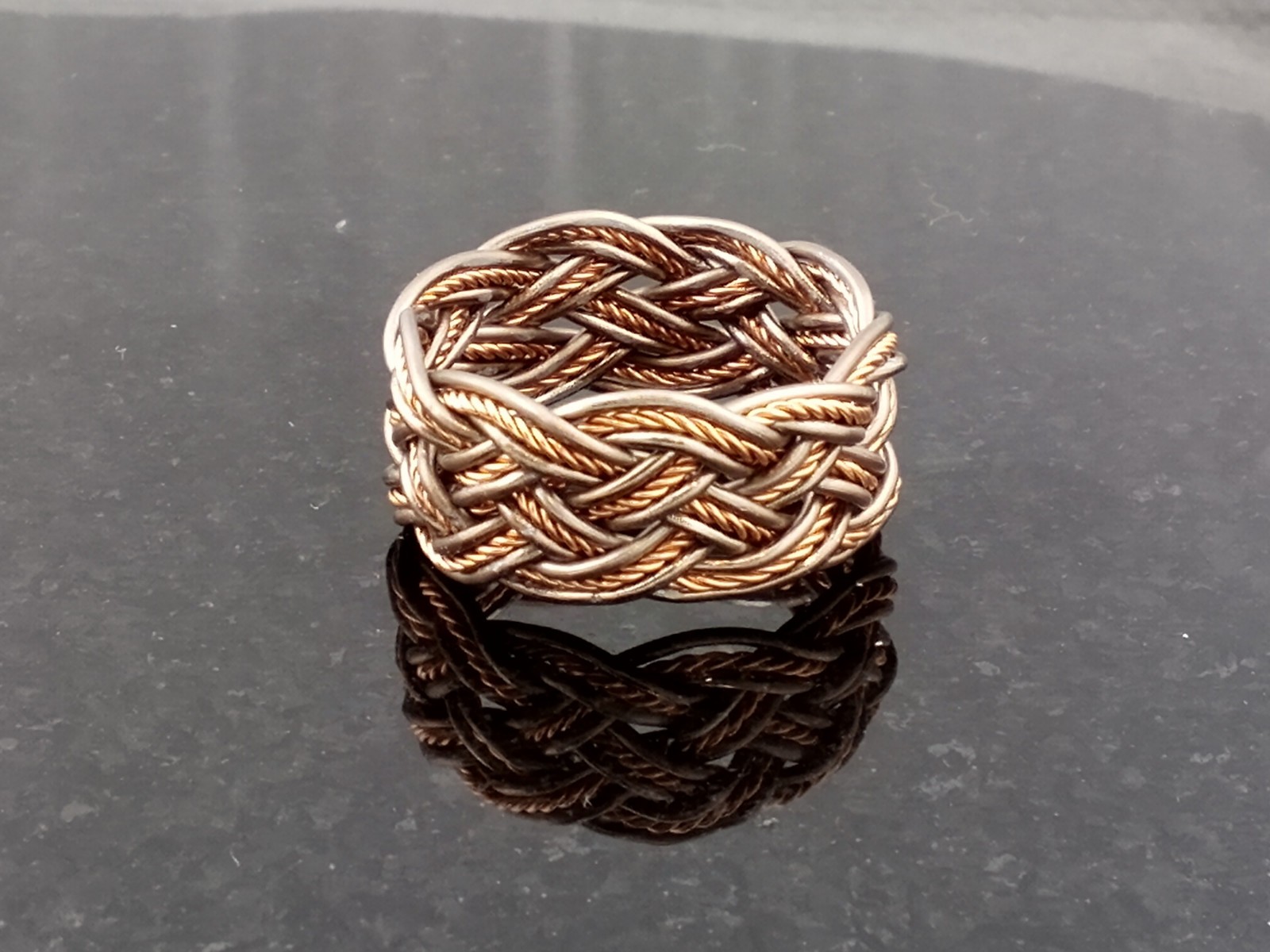 Size 10.5 Antique Brass / Copper Twist 5x9 Turks Head Knot Ring Hand Tied made