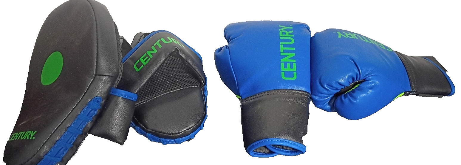 Kids 9" Century Sparring Boxing Gloves & Punch Pads Combo, Black/blue 3 oz NEW