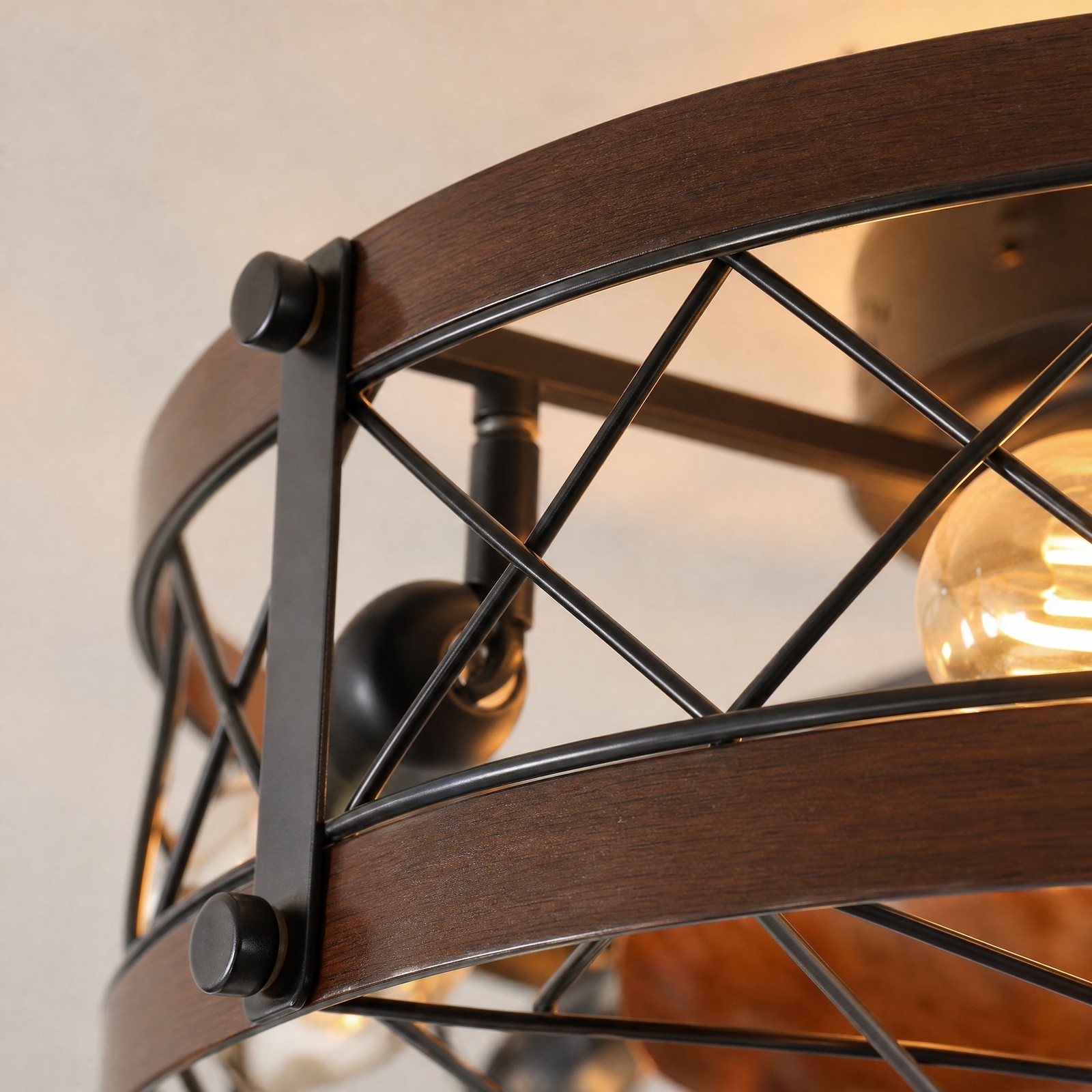 20 inch Rustic Black Caged LED Ceiling Fan with Light Flush Mount Remote Control