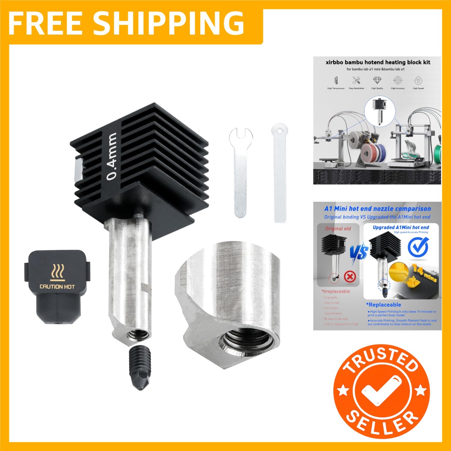 3D Printer Hotend for Bambu Lab A1 Mini 0.4mm a1 Extrusion Head, Removable Ha...