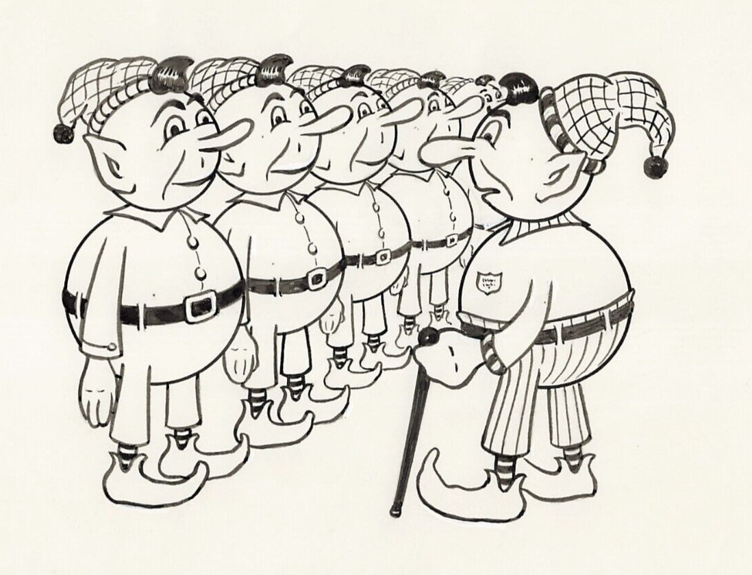 Cartoon Clipart Elf Leader Guiding Students in Line Formation at Attention