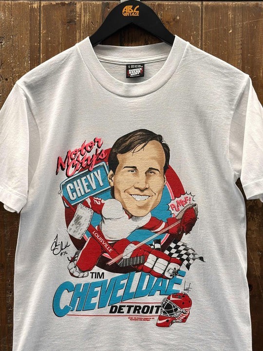 Detroit Red Wings Vintage 1991 Tim Cheveldae Motor City's Chevy shirt KV38817