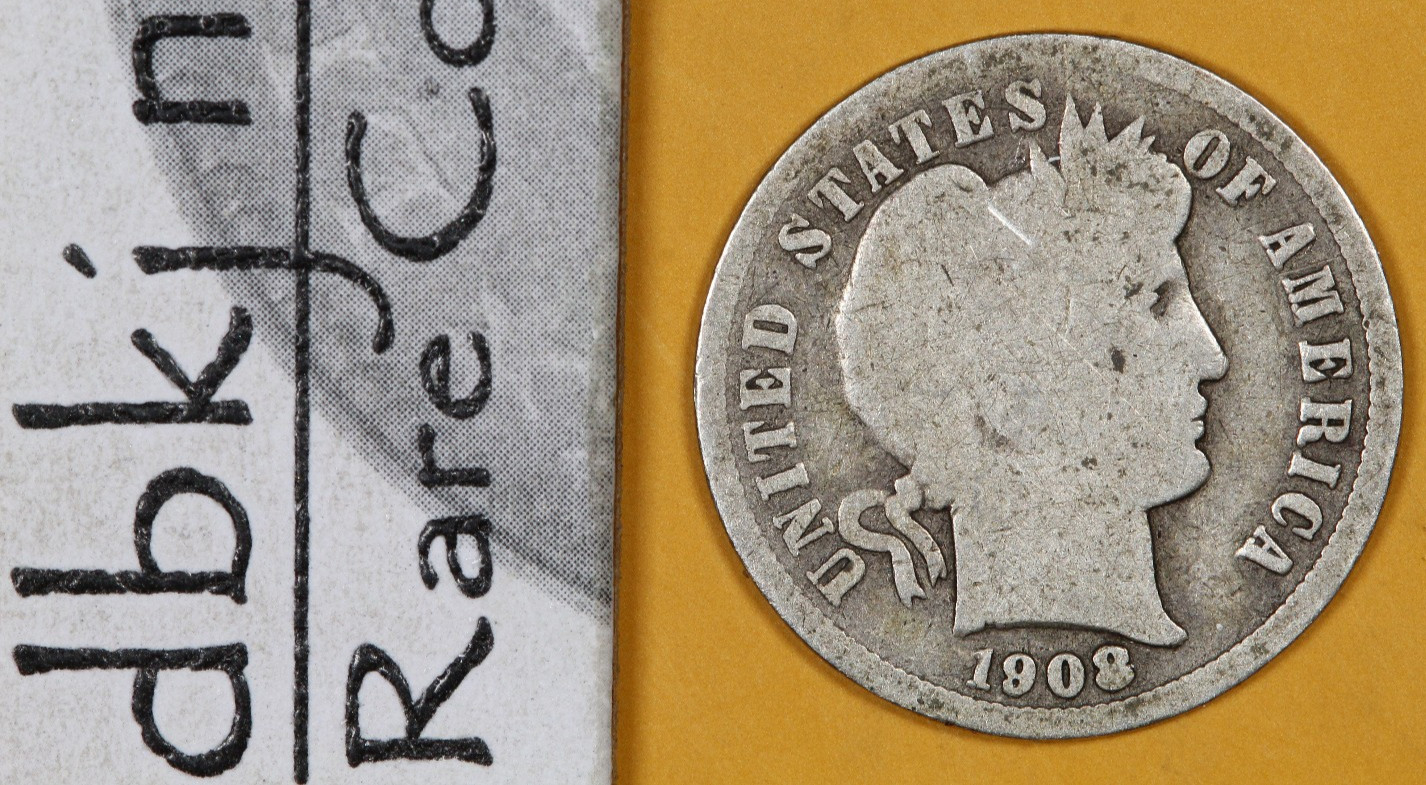 1908 S - Liberty Head "Barber" Silver Dime 10¢ - G - Good dbkjA