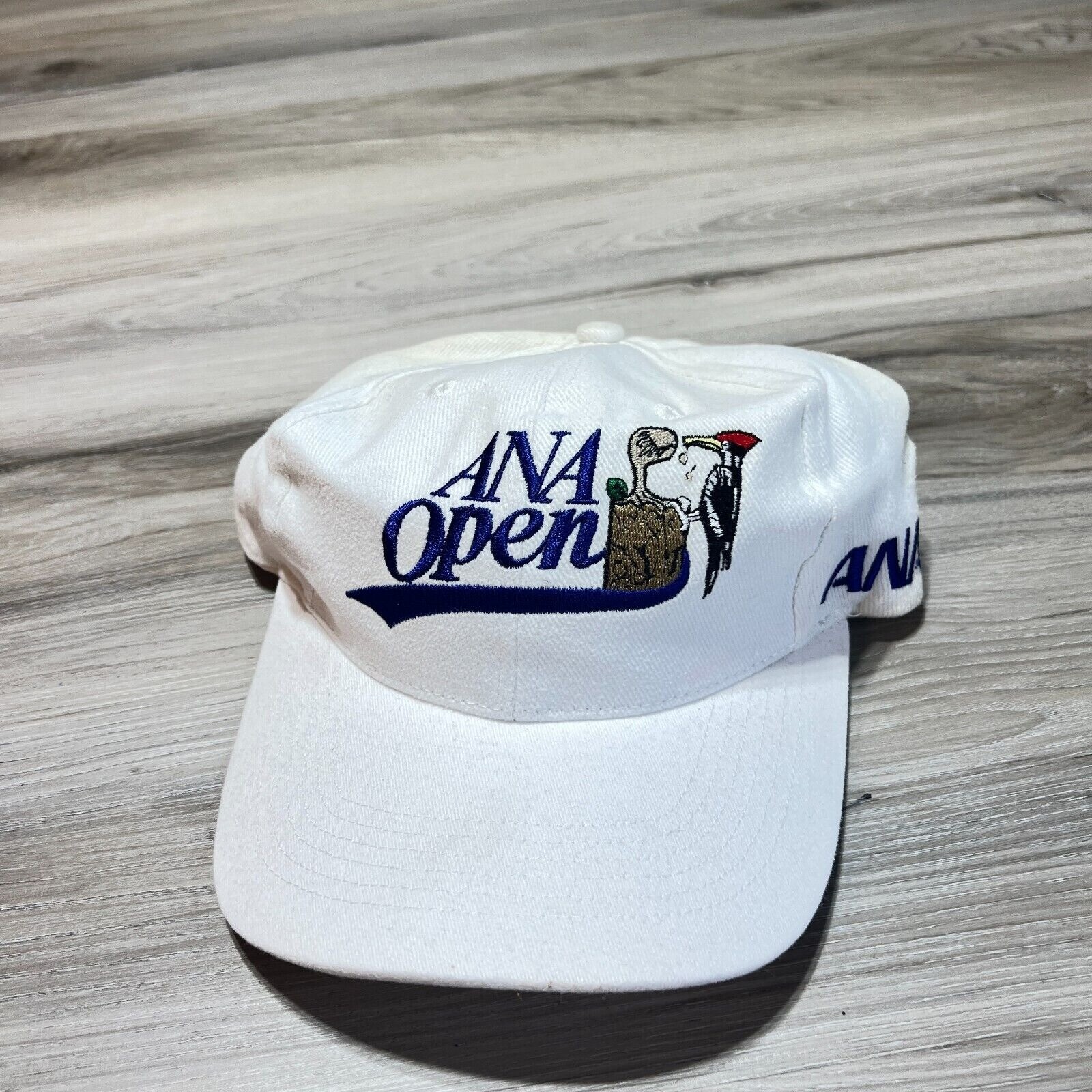Ana Open Golf Hat Snap Back Hat Cap White Embroidered Golfing EUC