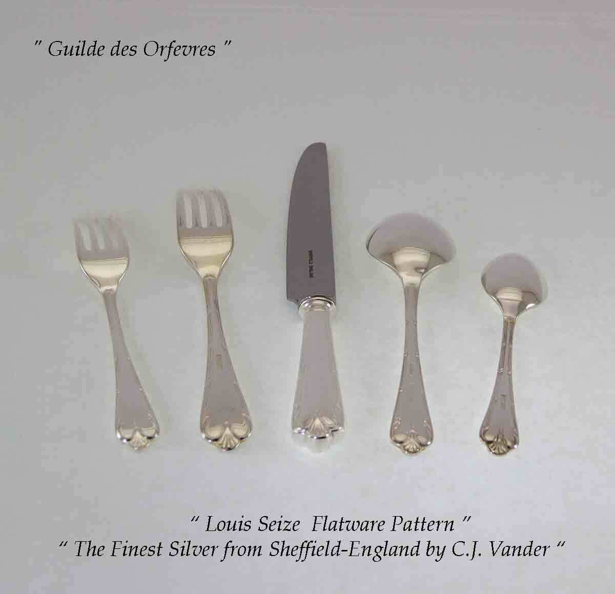 Finest Silver Plated Five Piece Place-Setting, Louis Seize