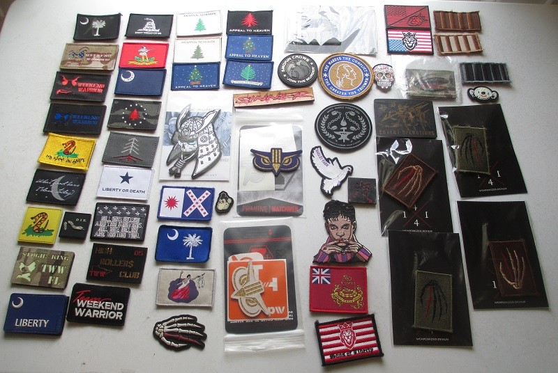 56 ASSORTED EDC MORALE PATCHES EMBROIDERED, PVC LASER CUT & PRINT HOOK & LOOP