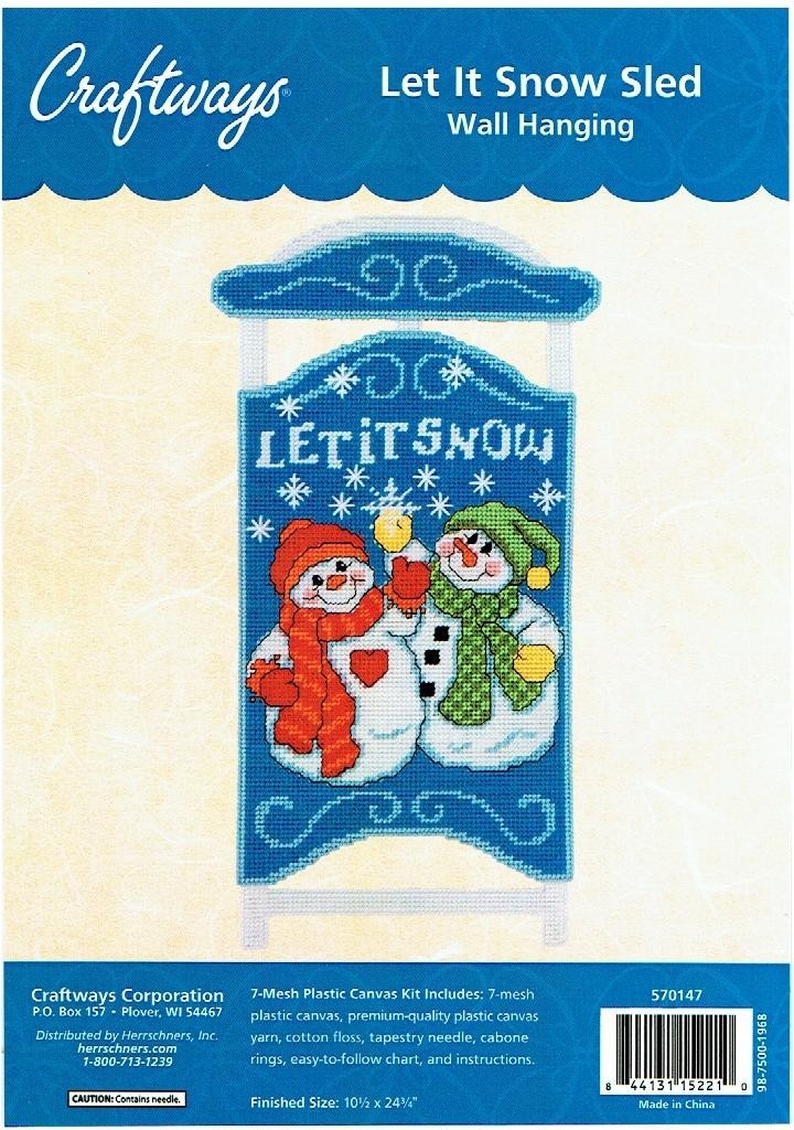 LET IT SNOW SLED  WALL HANGING 7ct  plastic canvas PATTERN  (#TF0400)
