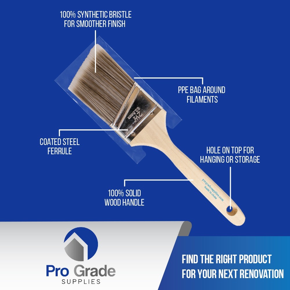Pro Grade, Paint Brushes, 5-Piece, Paint Brush Set: Flat & Angle Brushes for Lat