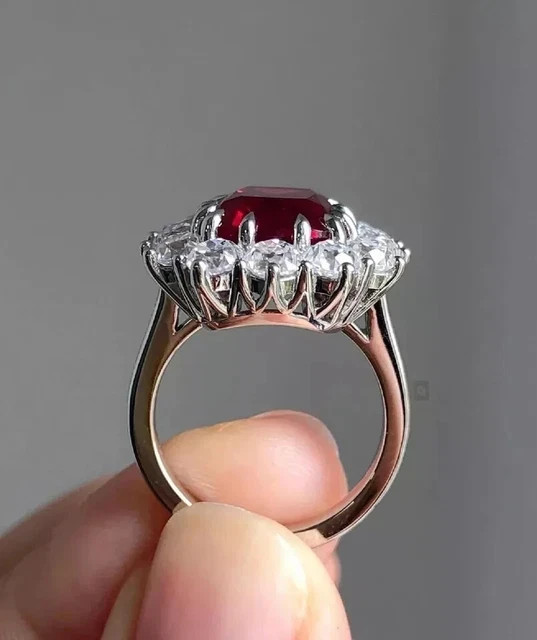 2Ct Cushion Cut Lab Created Red Ruby Gift Engagement Ring 14k White Gold Plated