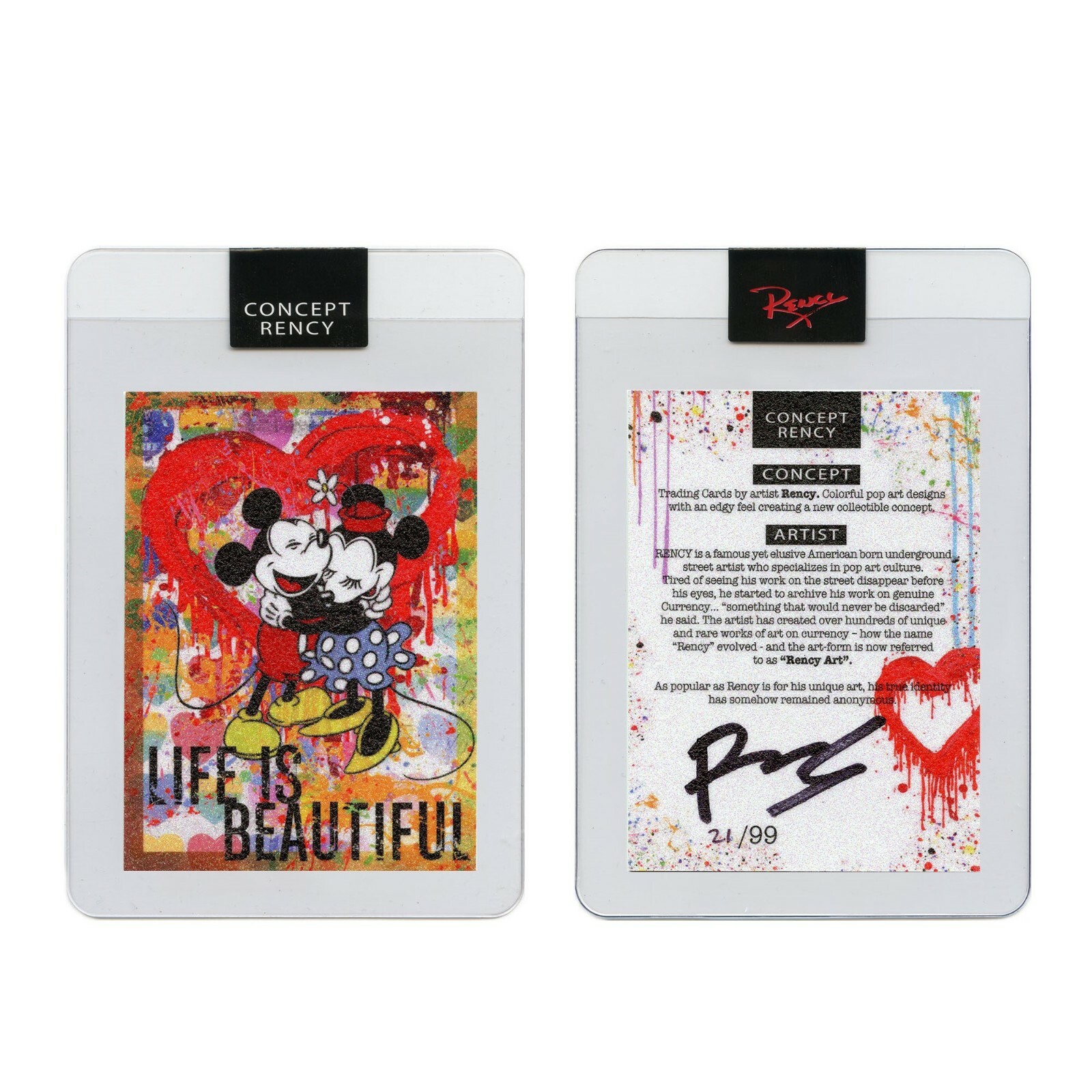 MICKEY & MINNIE Life is Beautiful DIAMOND DUST Trading Card Signed Rency # of 99