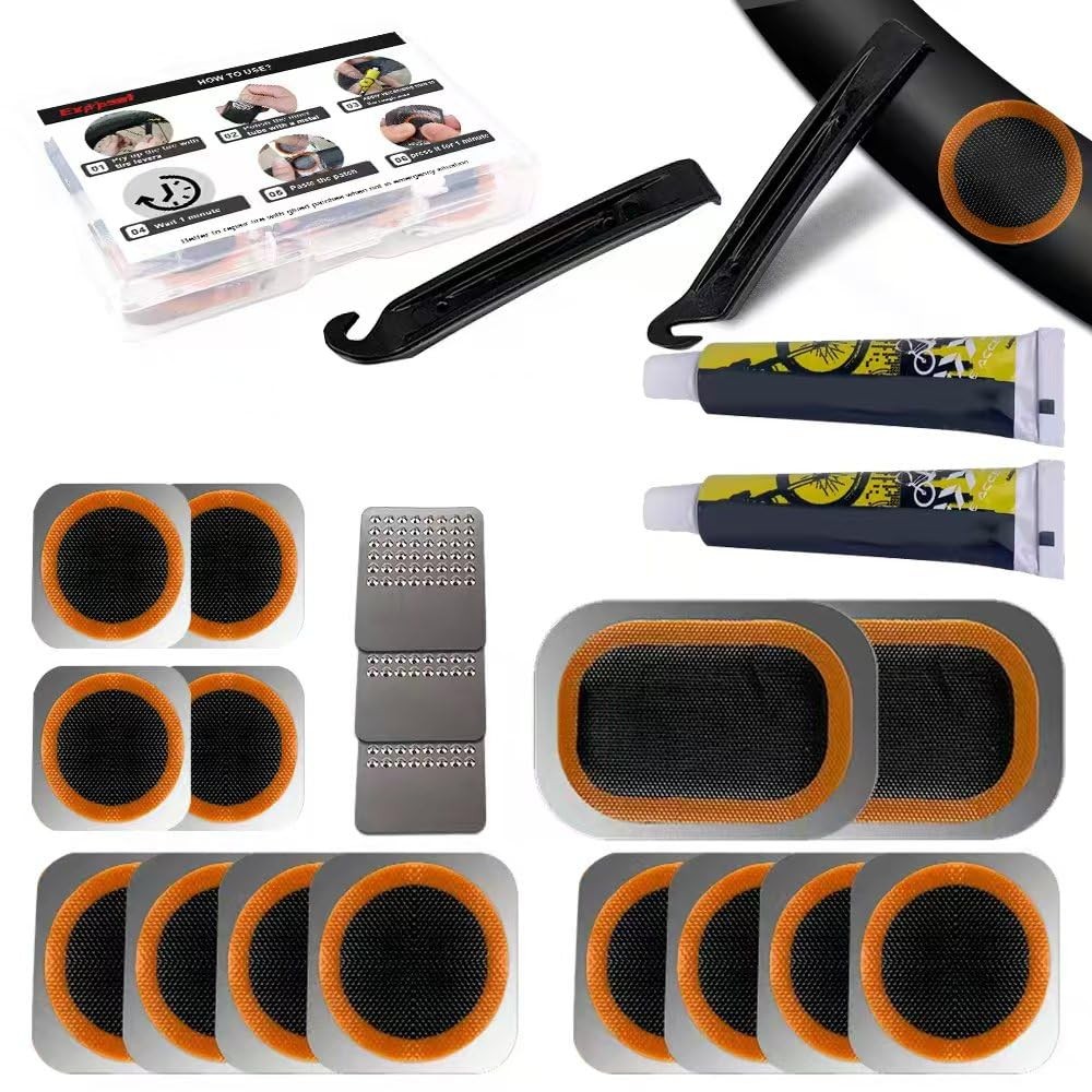 Bike Tire Repair Kit, Bicycle Inner Tube Puncture Patch Kits with Vulcanizing