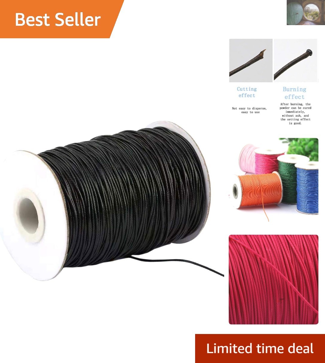 Lightweight 1mm Black Waxed Beading Thread - 175 Yards for DIY Jewelry Crafts