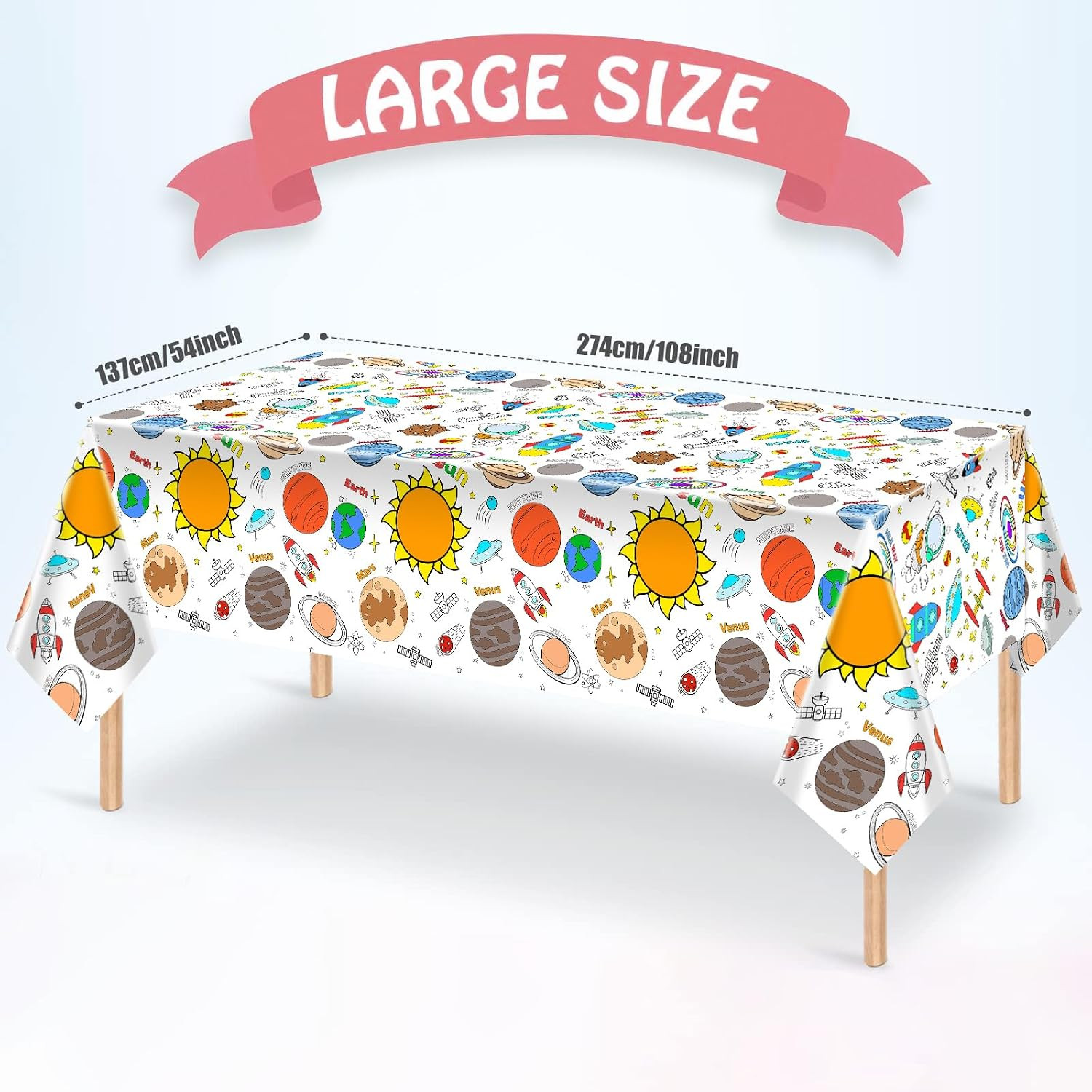Giant Outer Space Coloring Tablecloth for Kids - Solar System Universe Paper Tab