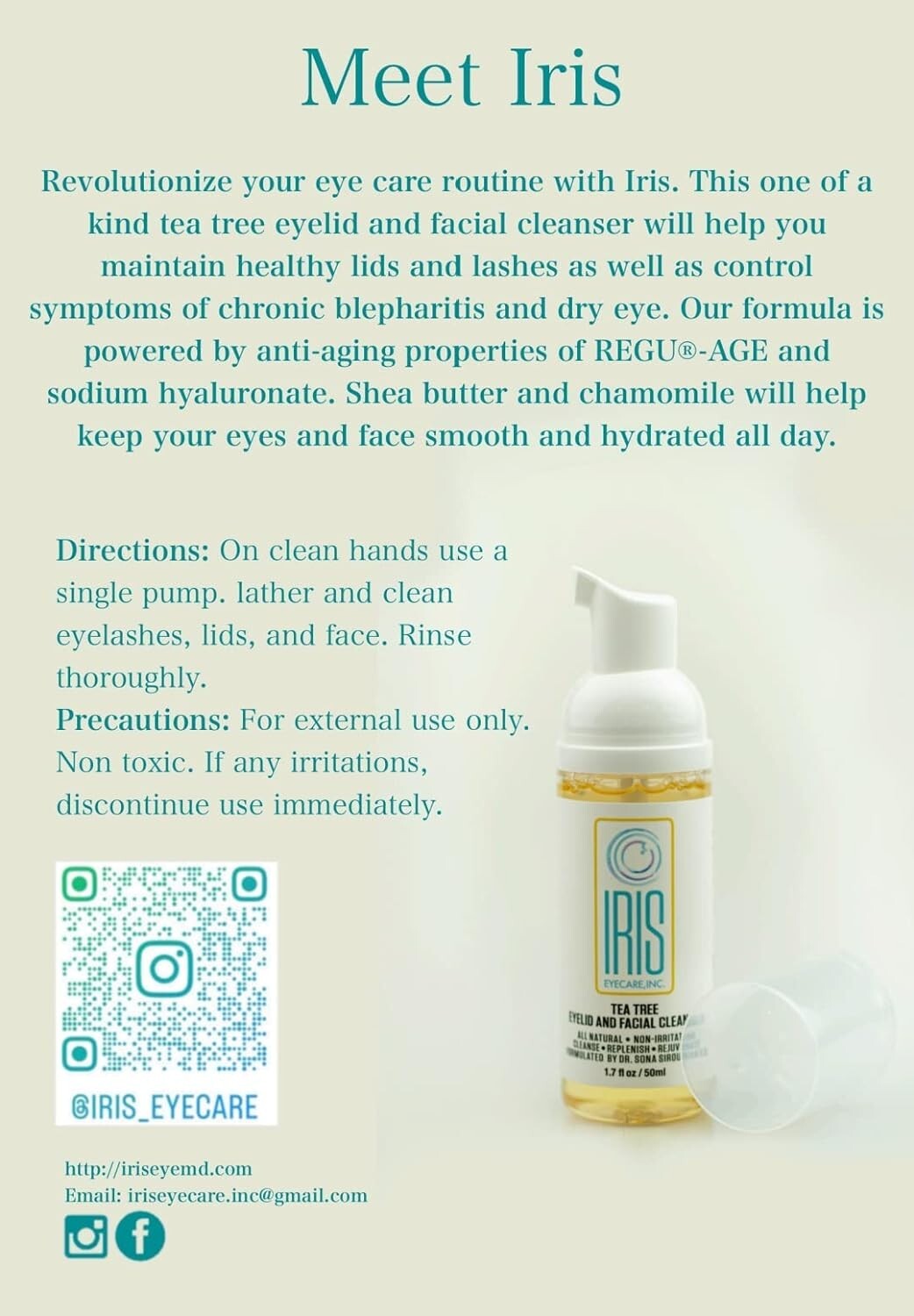 Iris Eyelid Cleanser, Dry Eye Relief, Tea Tree Oil Maximum Strength