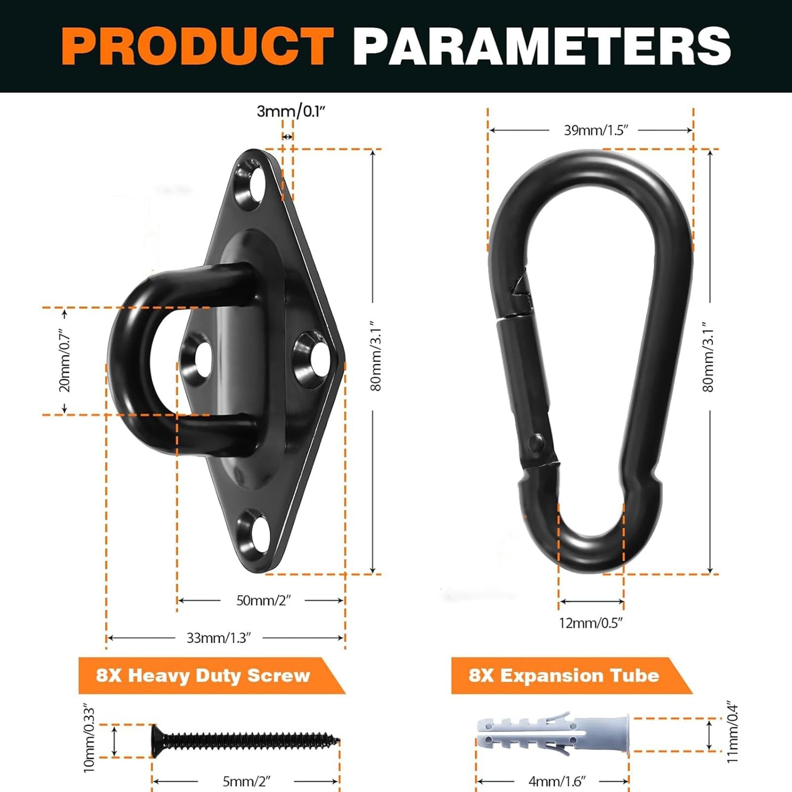 Aheucndg 1100 lb Capacity Hammock Hanging kit, 2 Pack Premium 2 Pack, Black