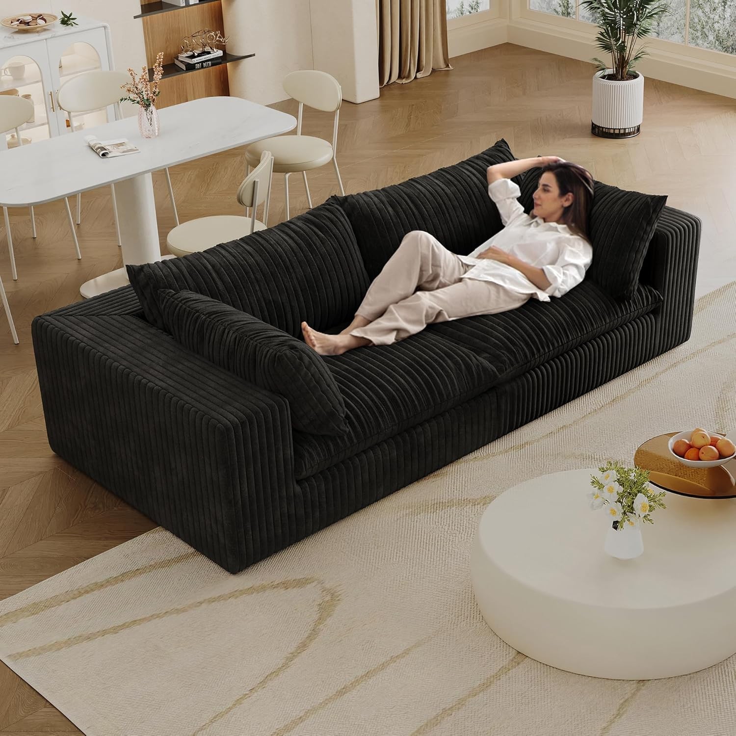 78.8" Sectional Couch with Deep Seat Plush Corduroy Upholstered Sofas
