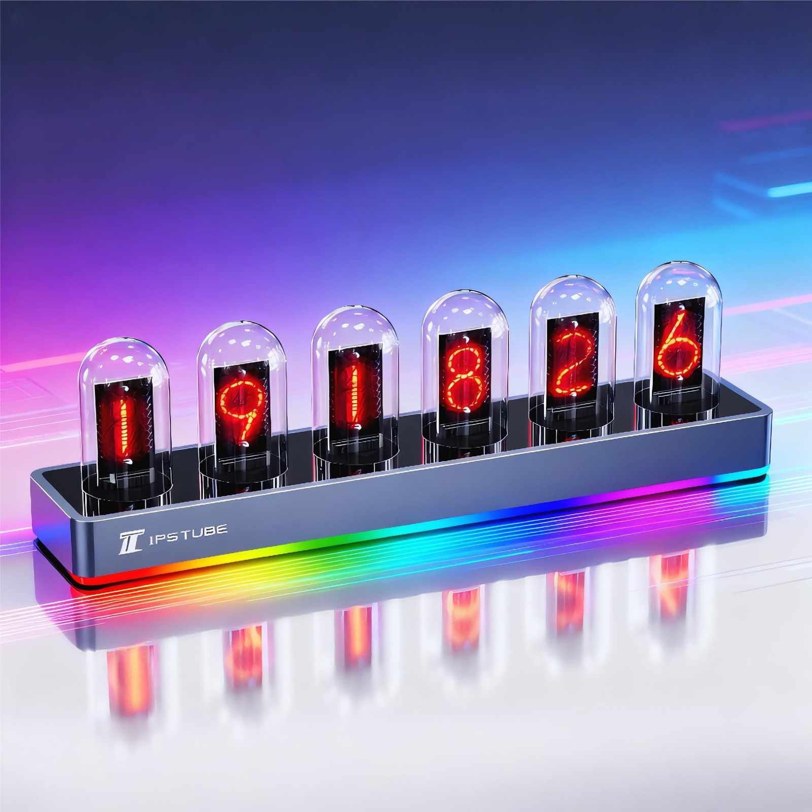 IPSTUBE Nixie Tube Clock with RGB Light, Digital Photo Upload, Mobile App Con...