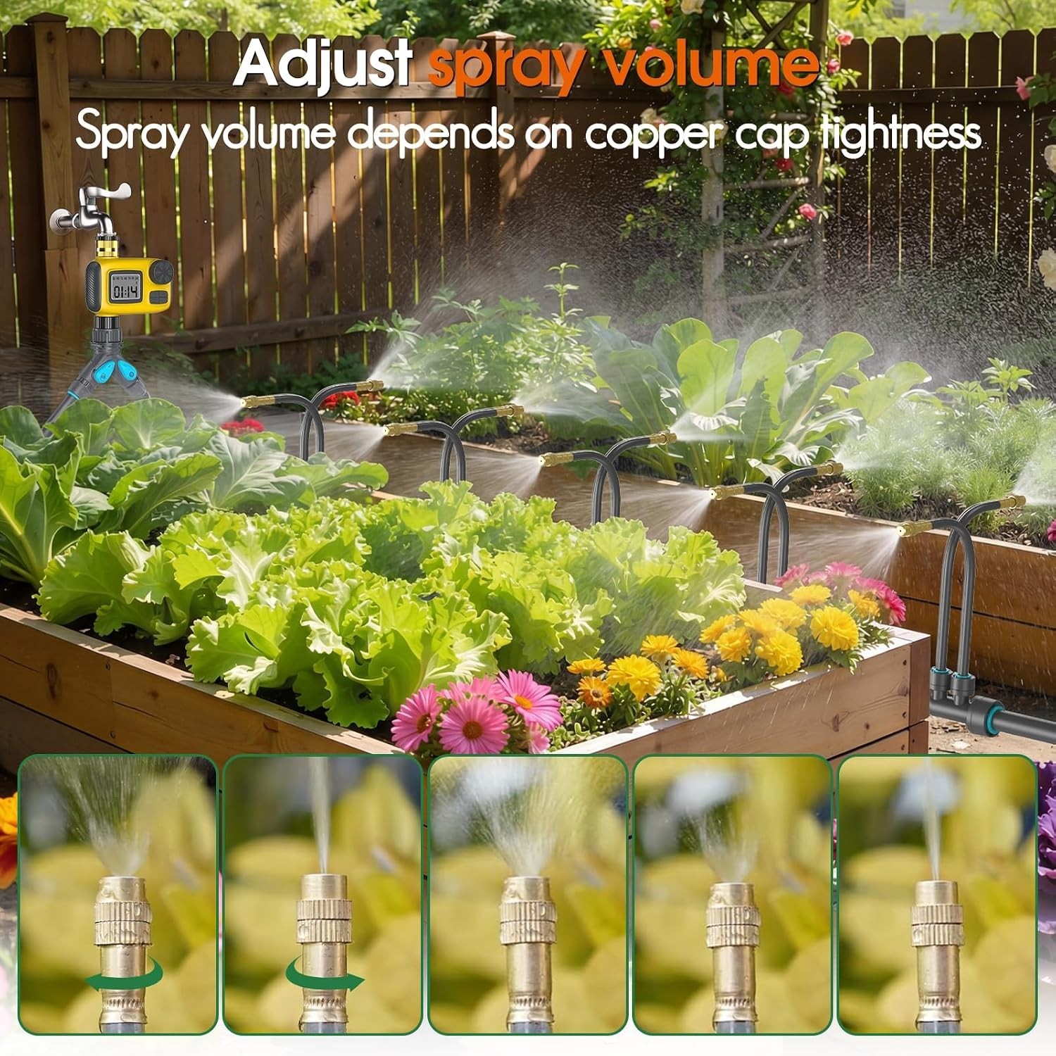 Automatic 98FT Drip Irrigation System with Copper Nozzles & Timer for Gardens