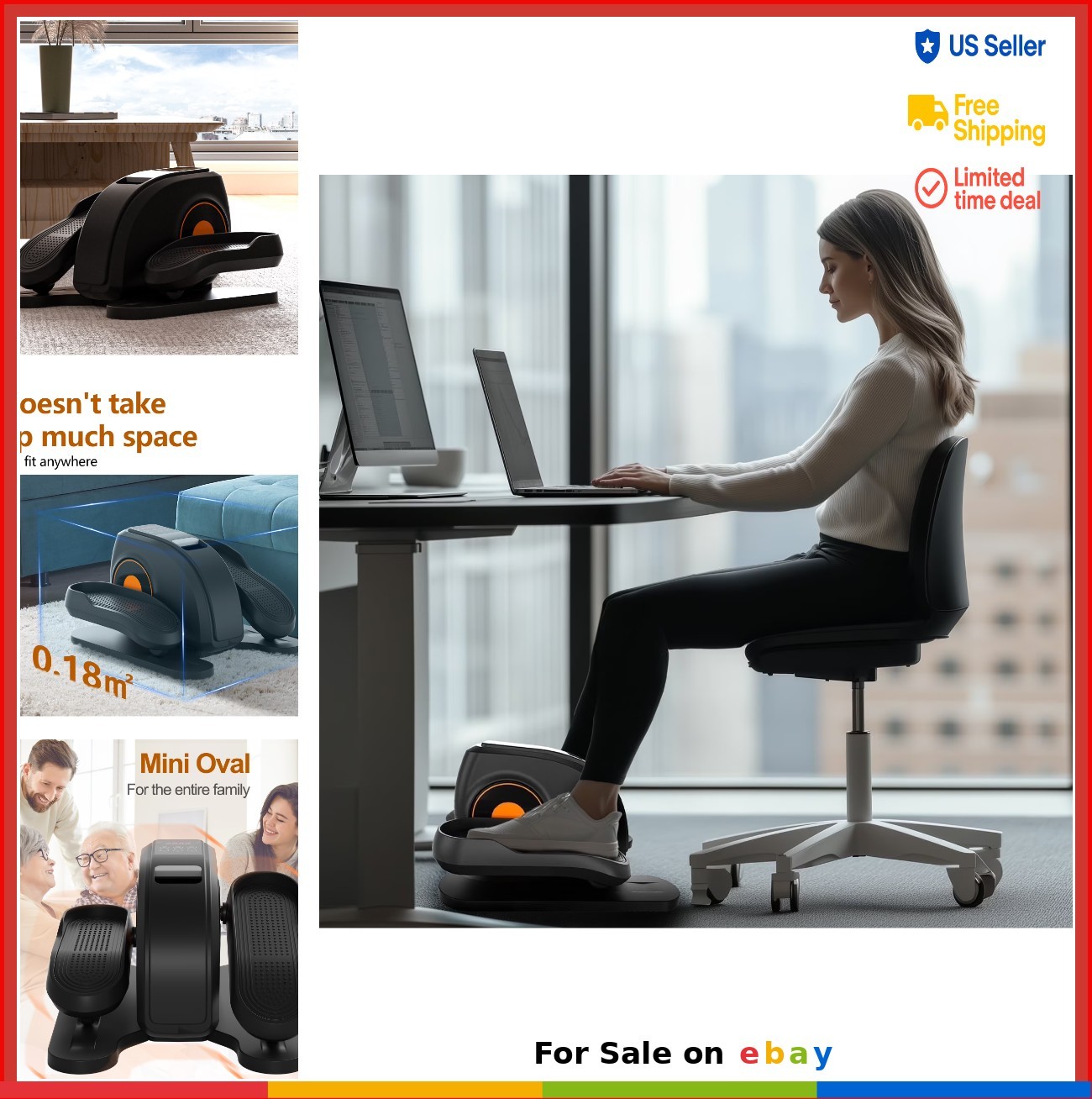 Under Desk Elliptical Machine Seated Pedal Exerciser Quiet Electric Remote