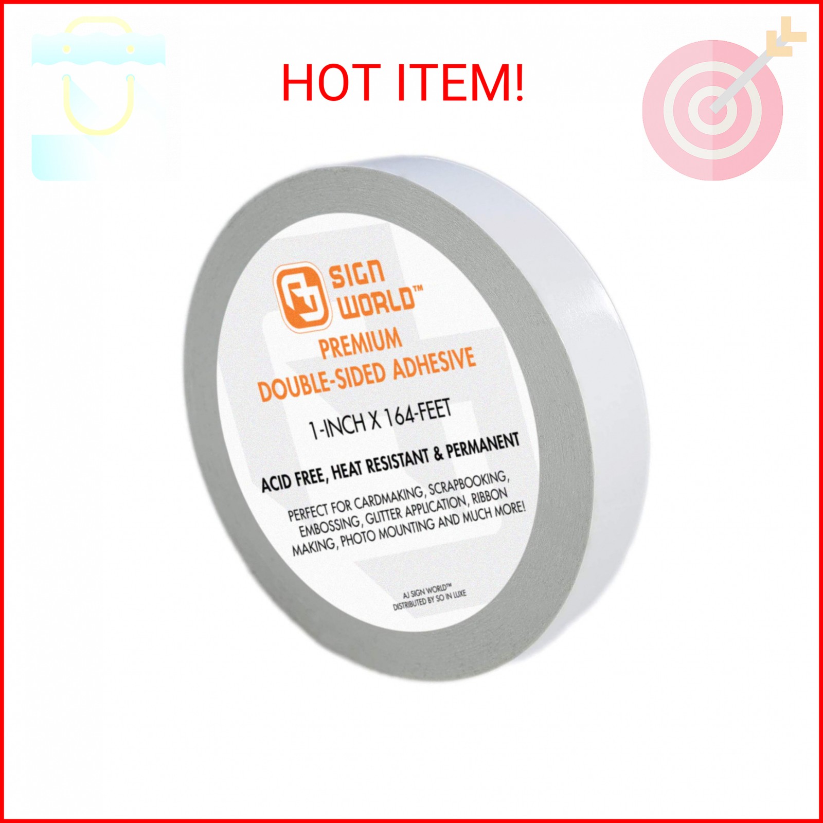 AJ Sign World Best 1" Ultra-Thin Permanent Double-Sided Tape for Arts, Crafts, P