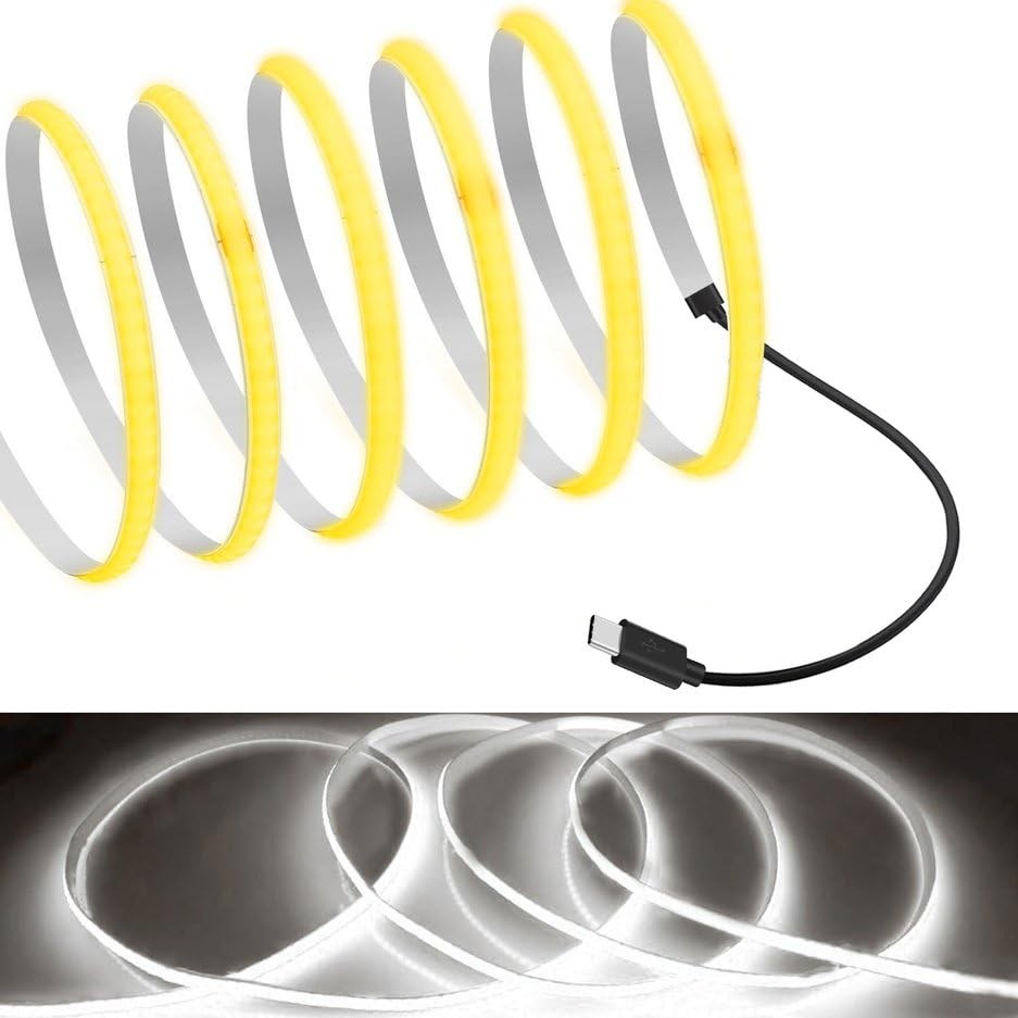 USB C COB LED Strip Light 1.64ft Flexible 5mm White 6000K